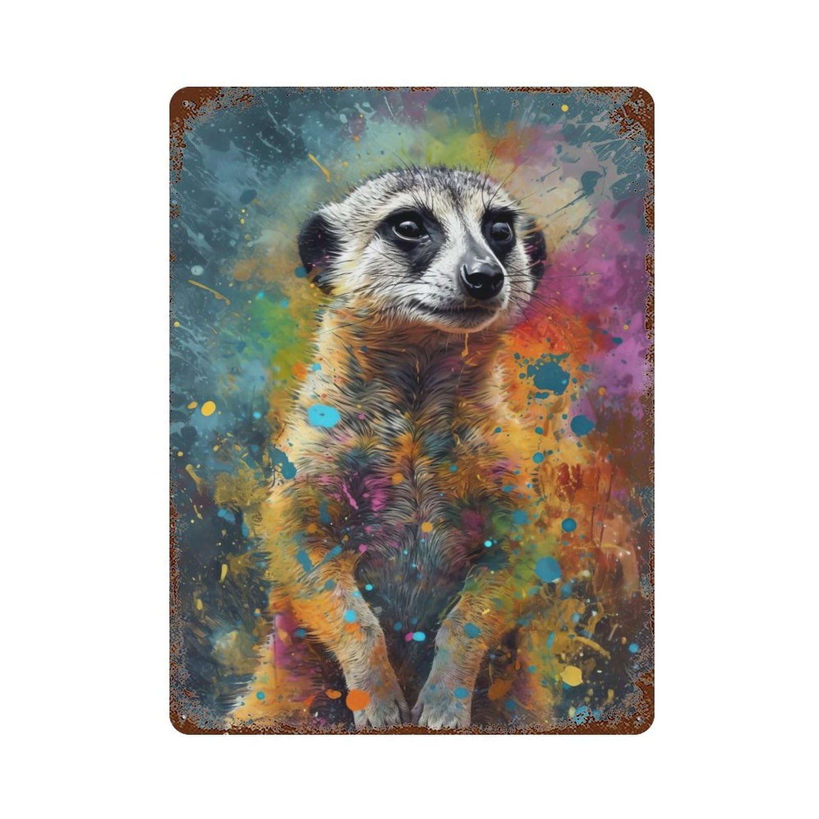 Vintage Rust Metal Sign Meerkat Painting 15.7"x11.8", Shabby Chic Decor for Cafe, Home Bar And Lounge Decor