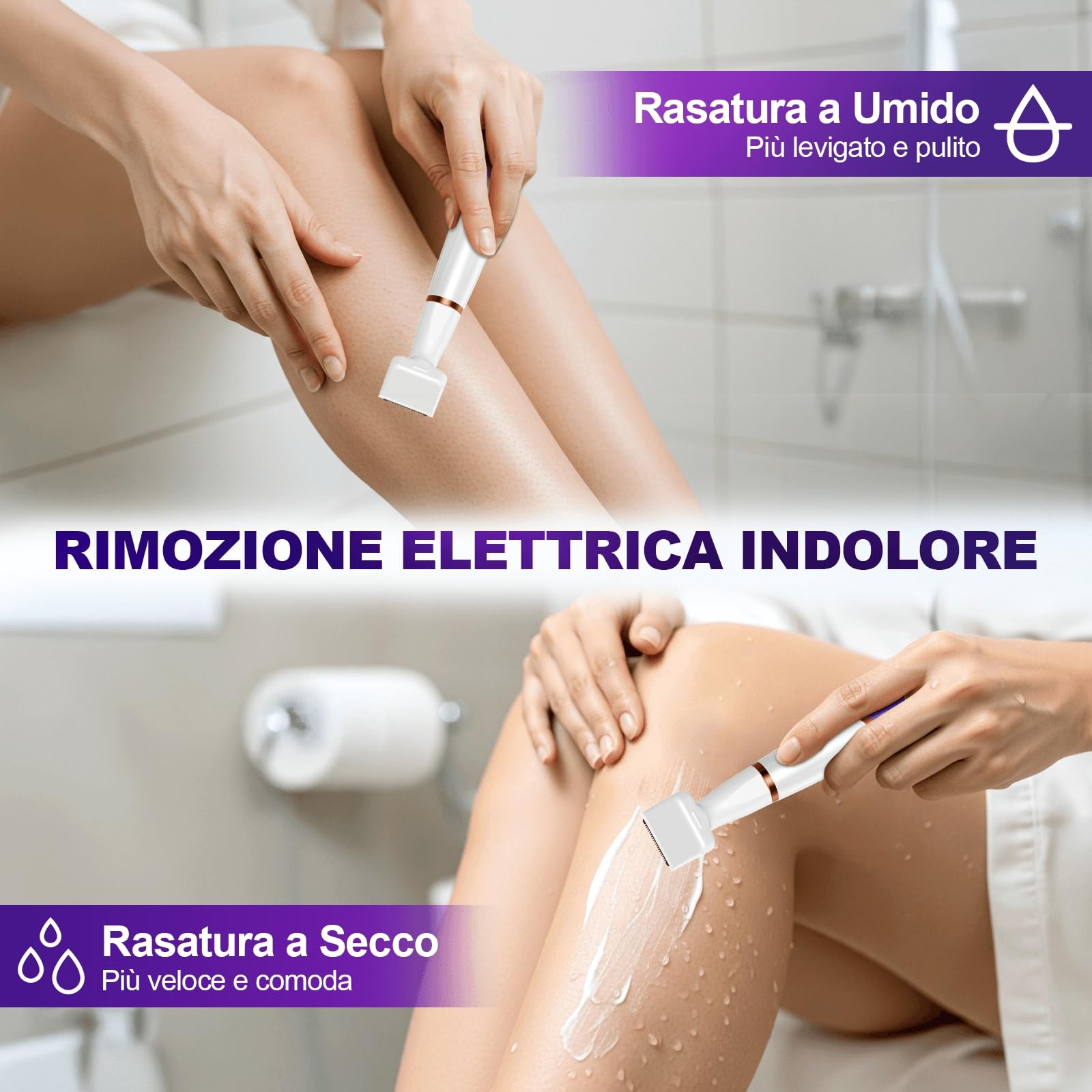 Rasoio Elettrico Donna, 4 in 1 Depilatore Corpo Donna Rasoio Parti Intime Depilatore Viso, Rasoio Intimo Rasoio Elettrico Corpo Epilatore Elettrico Capelli per Viso, Corpo