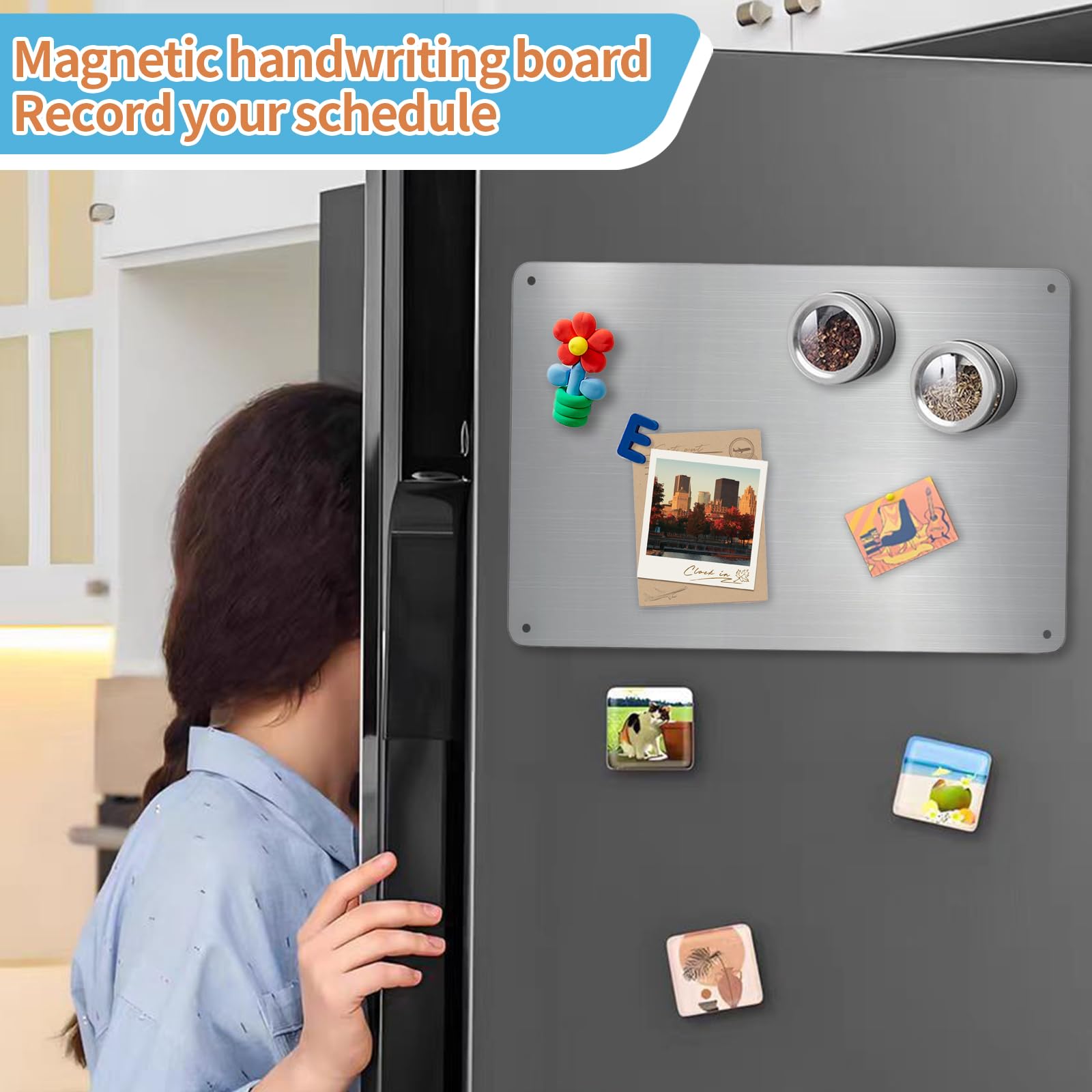 Magnetic Board, 2 Pcs Metal Magnet Board for Fridge Magnets Wall 43.5 x 30cm Magnetic Notice Bulletin Memo Board for Office Bedroom Home Display - Image 4