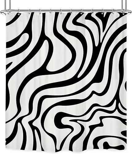 Miniatura 6 de Riyidecor Cortina de ducha retro de 60 pulgadas de ancho x 72 pulgadas de alto, diseño abstracto de los años 70, rayas geométricas de los años 60,