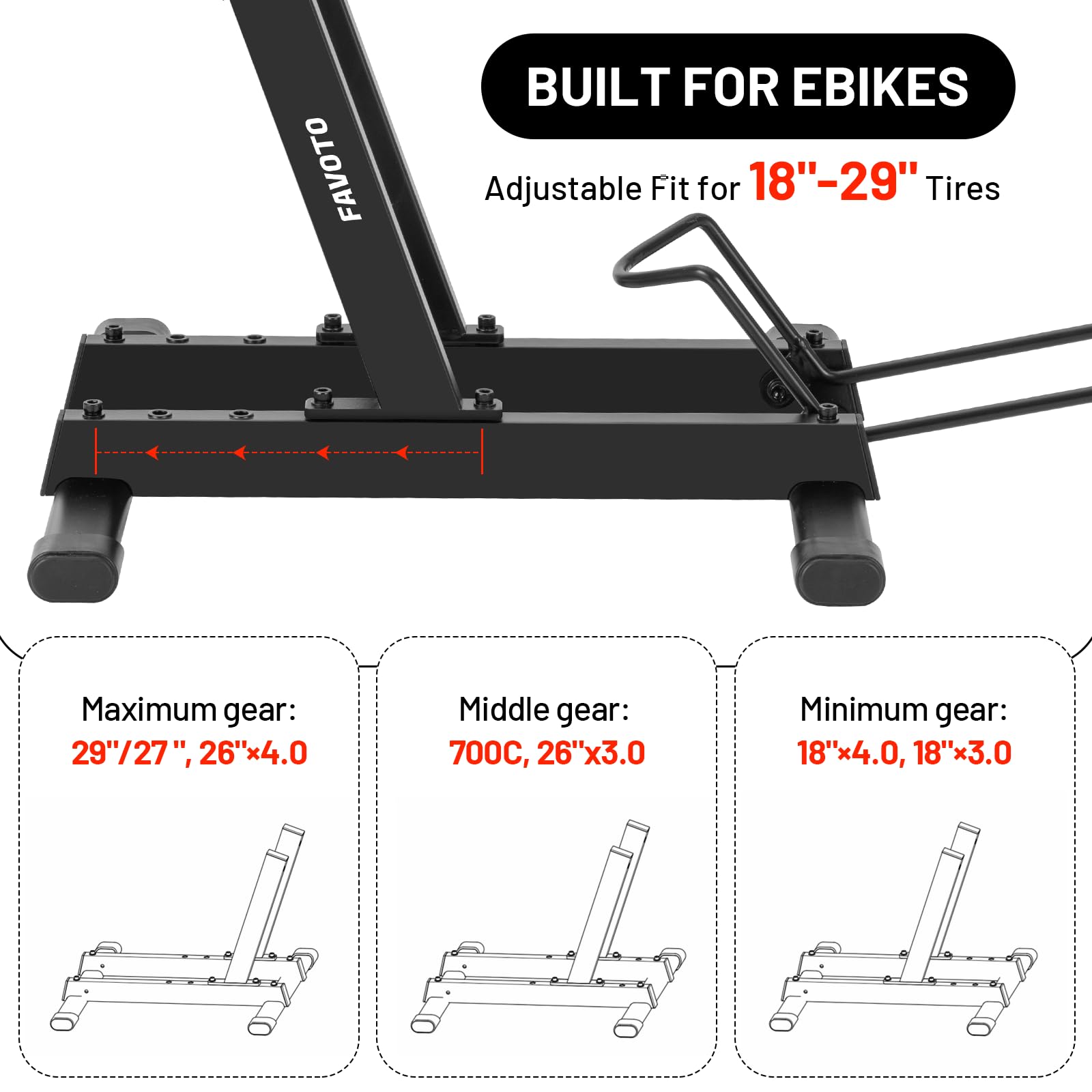 Favoto E-Bike Fahrradständer Rennrad Fahrradhalter – Stabiler Bodenständer für Elektrofahrräder & Fahrräder 20–29 Zoll Max. 38 kg rutschfest & Platzsparend