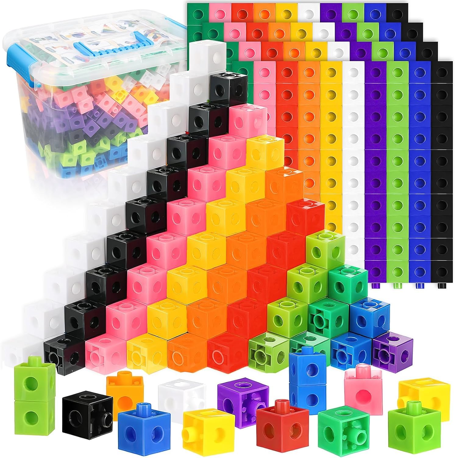 HFZCV 500 Pcs Math Learning Linking Cube with Storage Container Counting Cubes, Colorful Plastic Counting Blocks, Manipulatives Classroom Learning Supplies for Educational