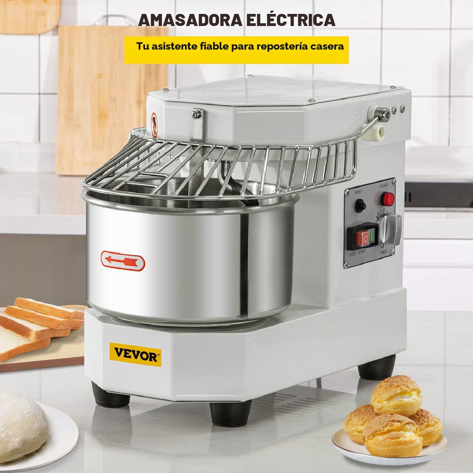 VEVOR Batidora de Cocina Comercial 8 L Batidora de Pie Comercial 159 r/min Amasadora de 550 W con Tazón de Acero Inoxidable Apto para Uso Alimentario para Restaurante Panadería 49,5 x 30,2 x 38,5 cm