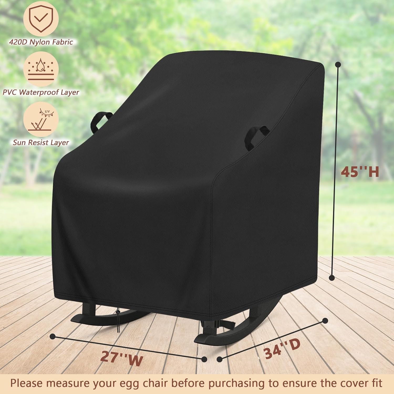 Outdoor Rocking Chair Cover,Waterproof Covers for Patio Papasan Chairs,Heavy Duty-Cover for Indoor Outdoor Egg Rocking-Chair,for Comfy Recliner(1-Pc,27x34x45in)