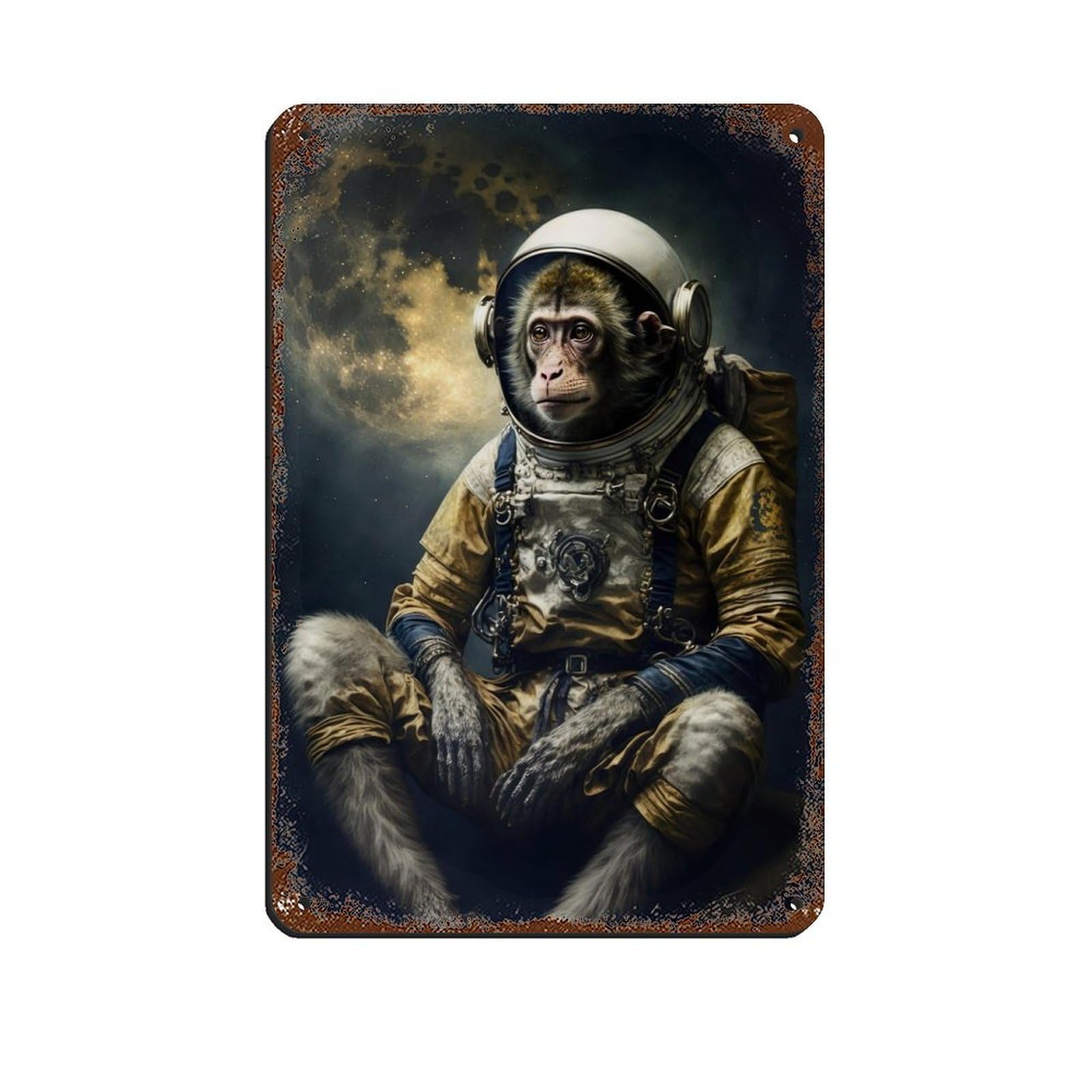 Lxwnze 20L X 30W Cm Monkey In A Spacesuit, Animal Tin Sign Vintage Metal Pub Club Cafe Bar Home Wall Art Decoration Poster Retro 8X12inch(20X30cm)
