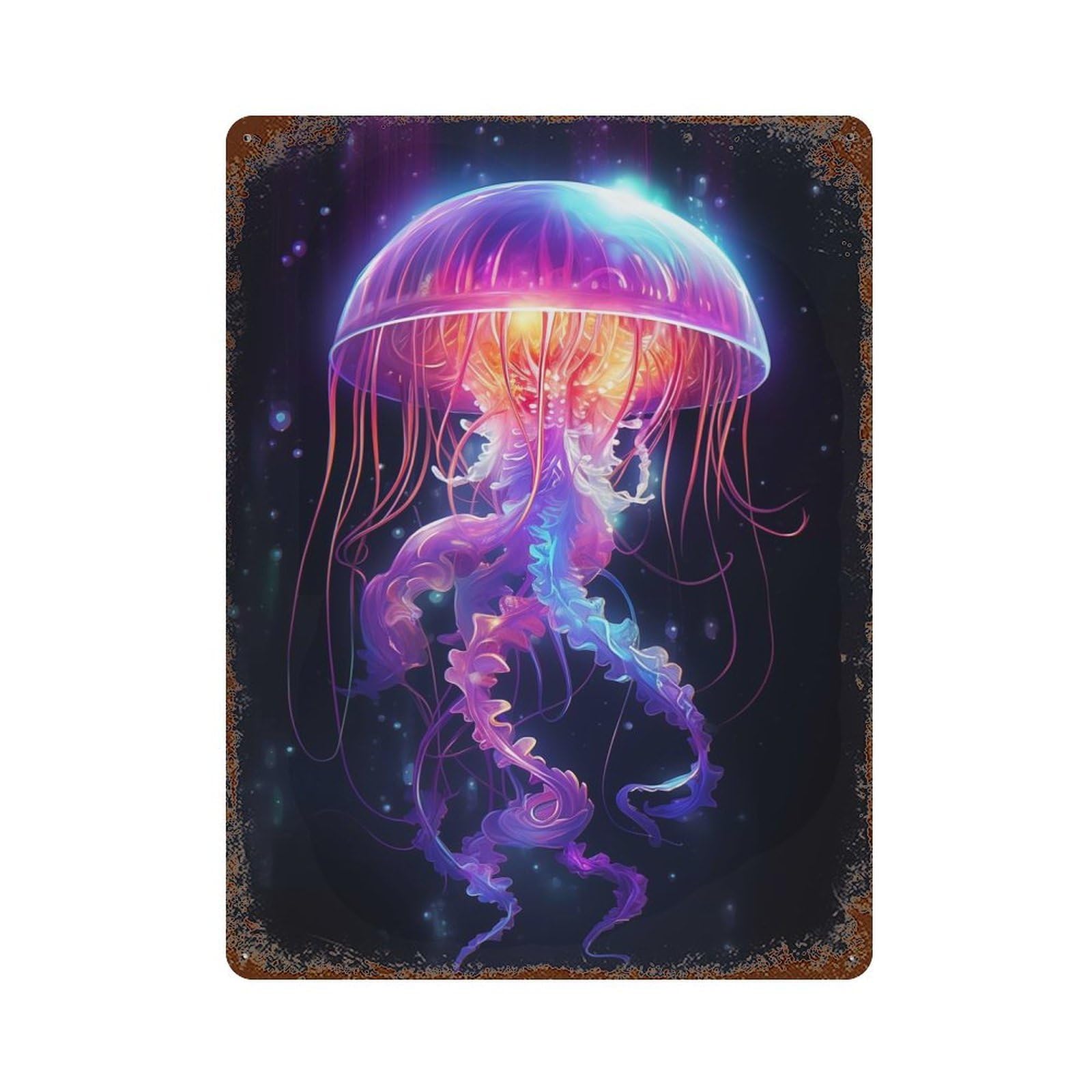 Neon Jellyfish 15.7"x11.8" Vintage Metal Tin Sign, Novelty Wall Decor for Basement, Hobby Room And Garage Decor