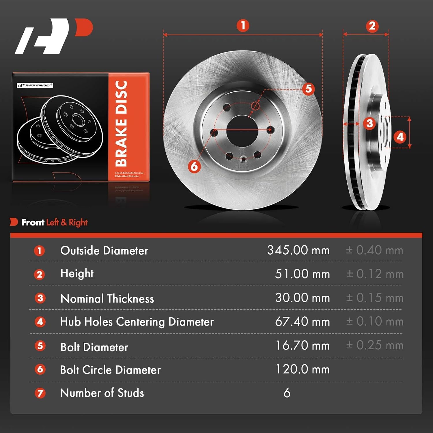 A-Premium 13.58 inch (345mm) Front Vented Disc Brake Rotors Compatible with Select Cadillac and Saab Models - SRX 2010-2016, 9-4X 2011, 2-PC Set