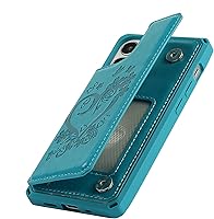 Vista 4 de iCoverCase Funda compatible con iPhone 12 Mini Wallet con tarjetero para mujer, bloqueo RFID en relieve de piel sintética con correa de muñeca