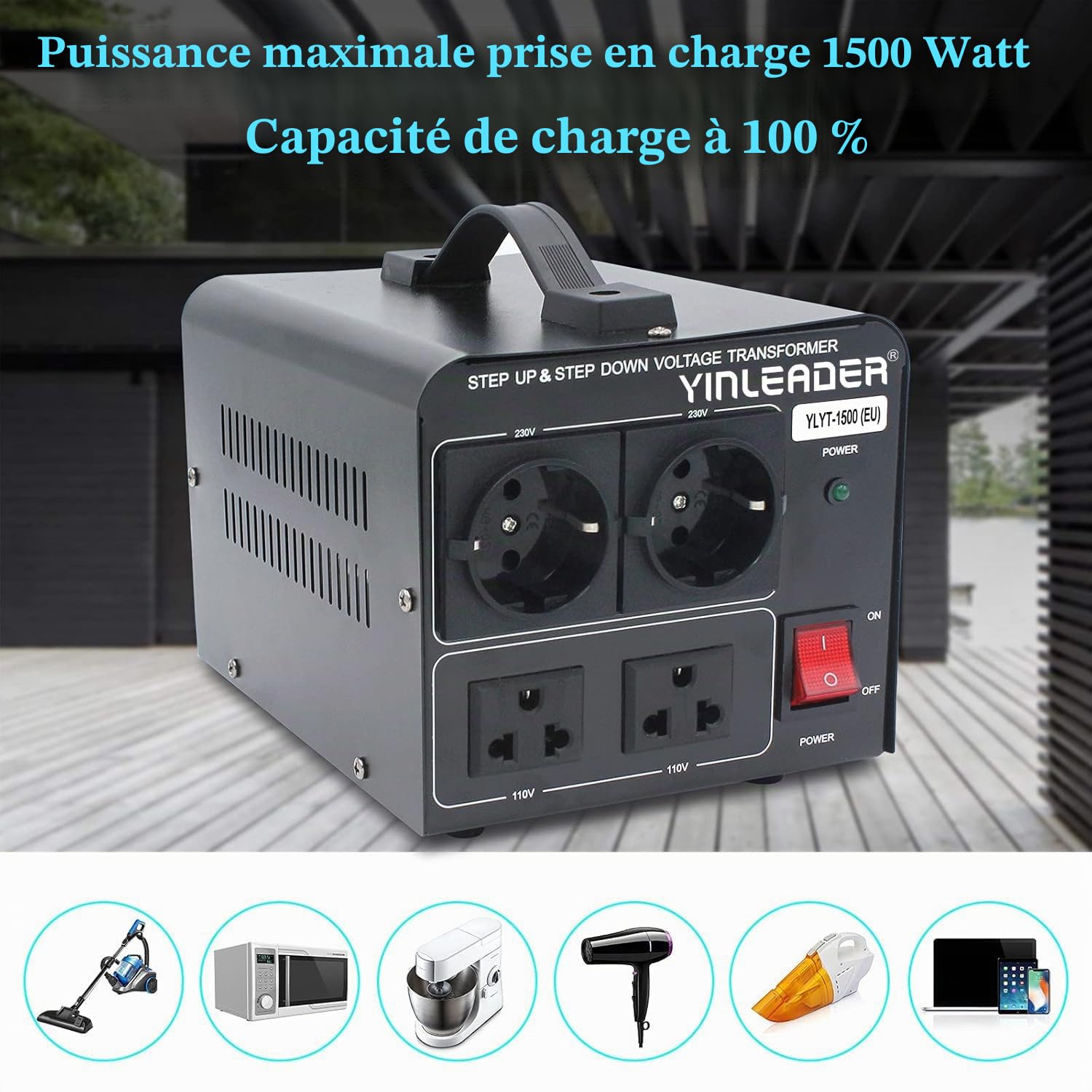 Yinleader Transformateur de tension 1500 VA - Convertisseur de tension 230 V vers 110 V / 110 V vers 230 V