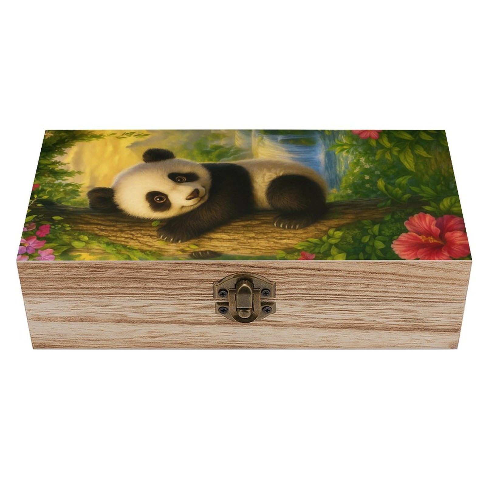 HLBSDM Panda Holding Tree Brookside Wooden Storage Vintage Keepsake Decorative Boxs