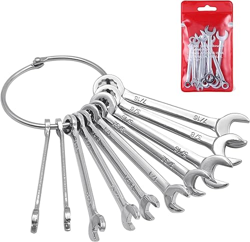 Juego de mini llaves de extremo abierto, juego de llaves de encendido con anillo de cadena tipo británico (10 piezas)