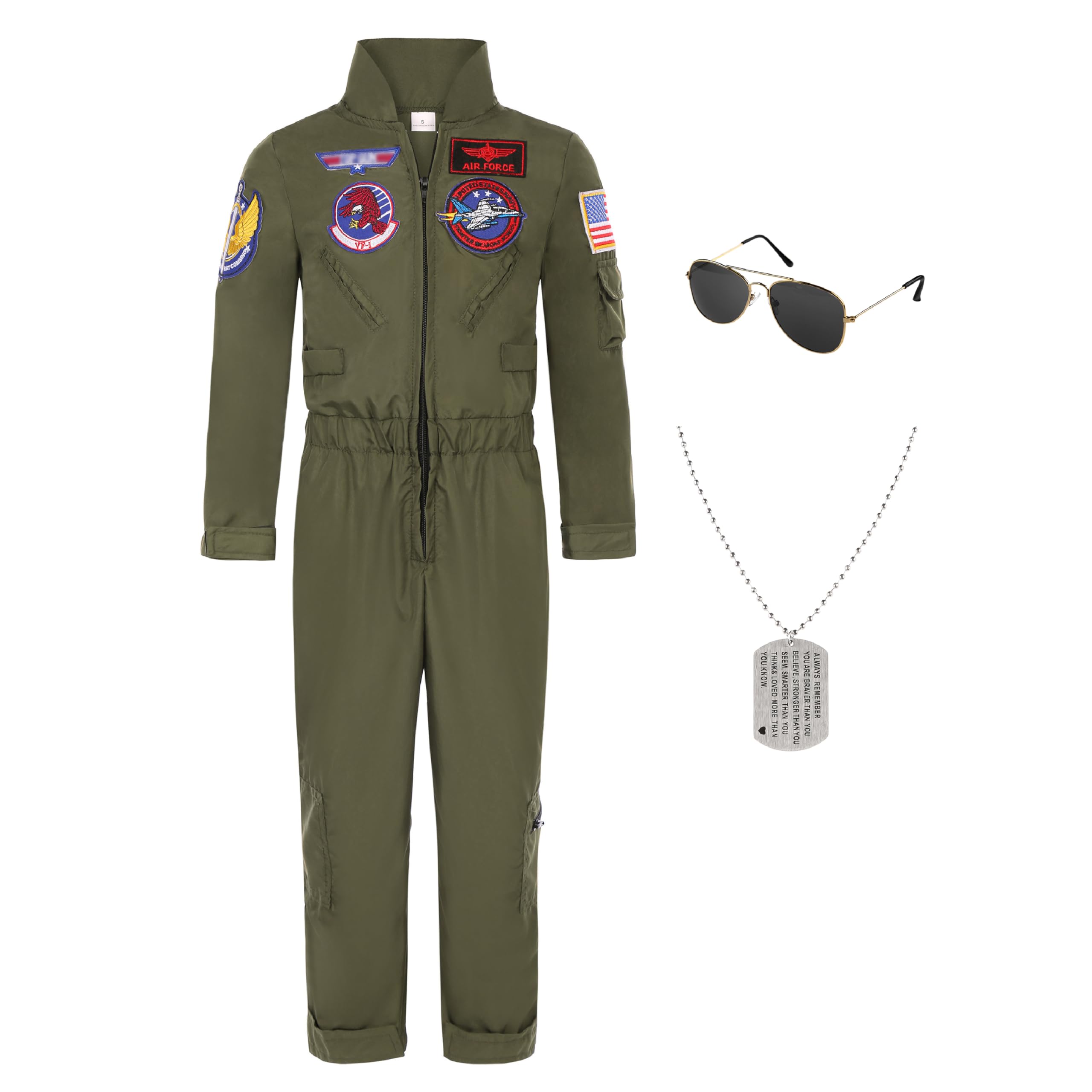 BAURGHOP Flight Pilot Costume for Kids Air Force Suit for Halloween Flight Cosplay Dress Up