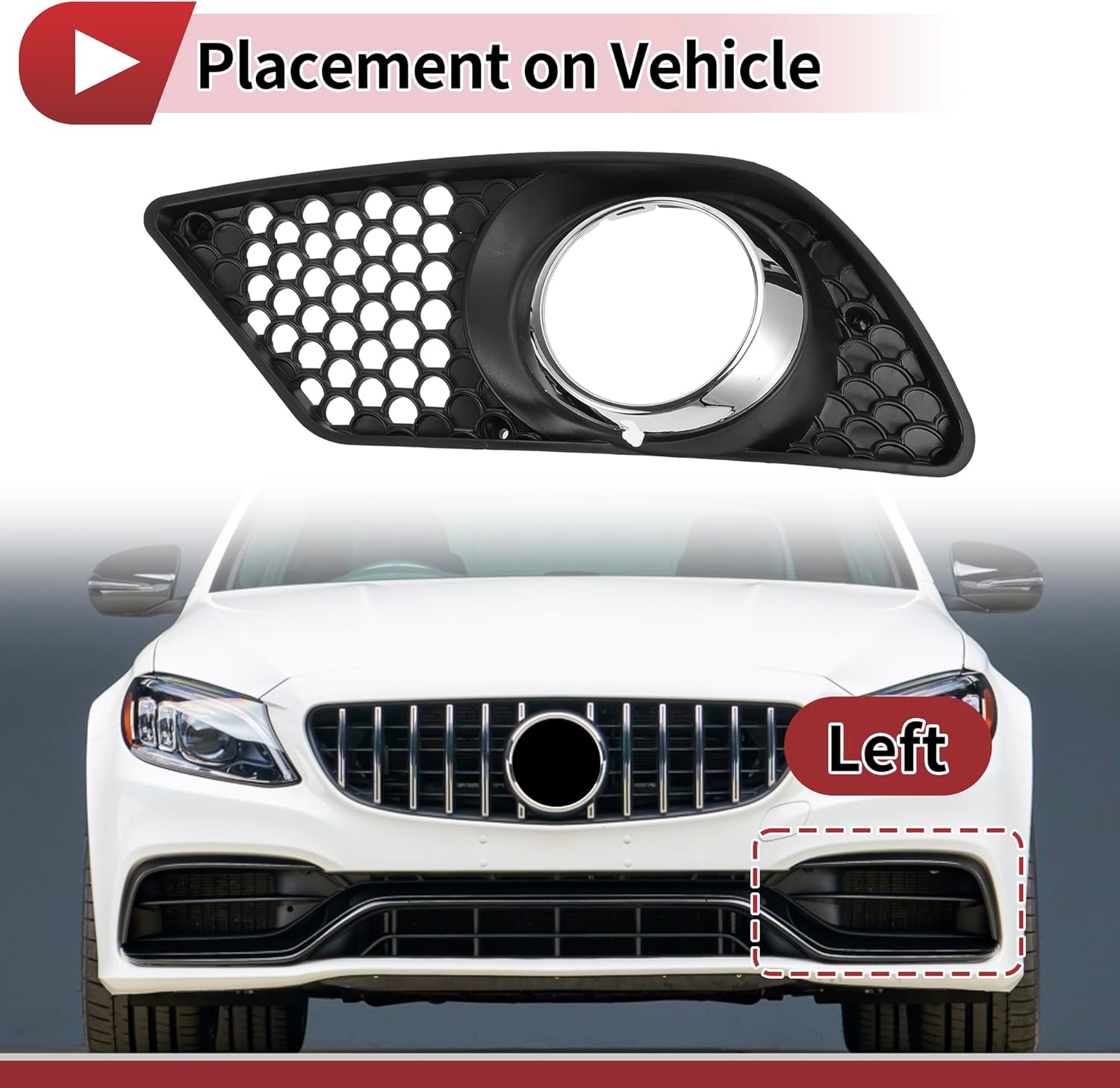 1 Pc Fog Light Grill for Mercedes-Benz C300 2008-2012 Front Left Front Lower Bumper Fog Light Cover Inserts No.2048850253 Black Silver Tone ABS - Image 3