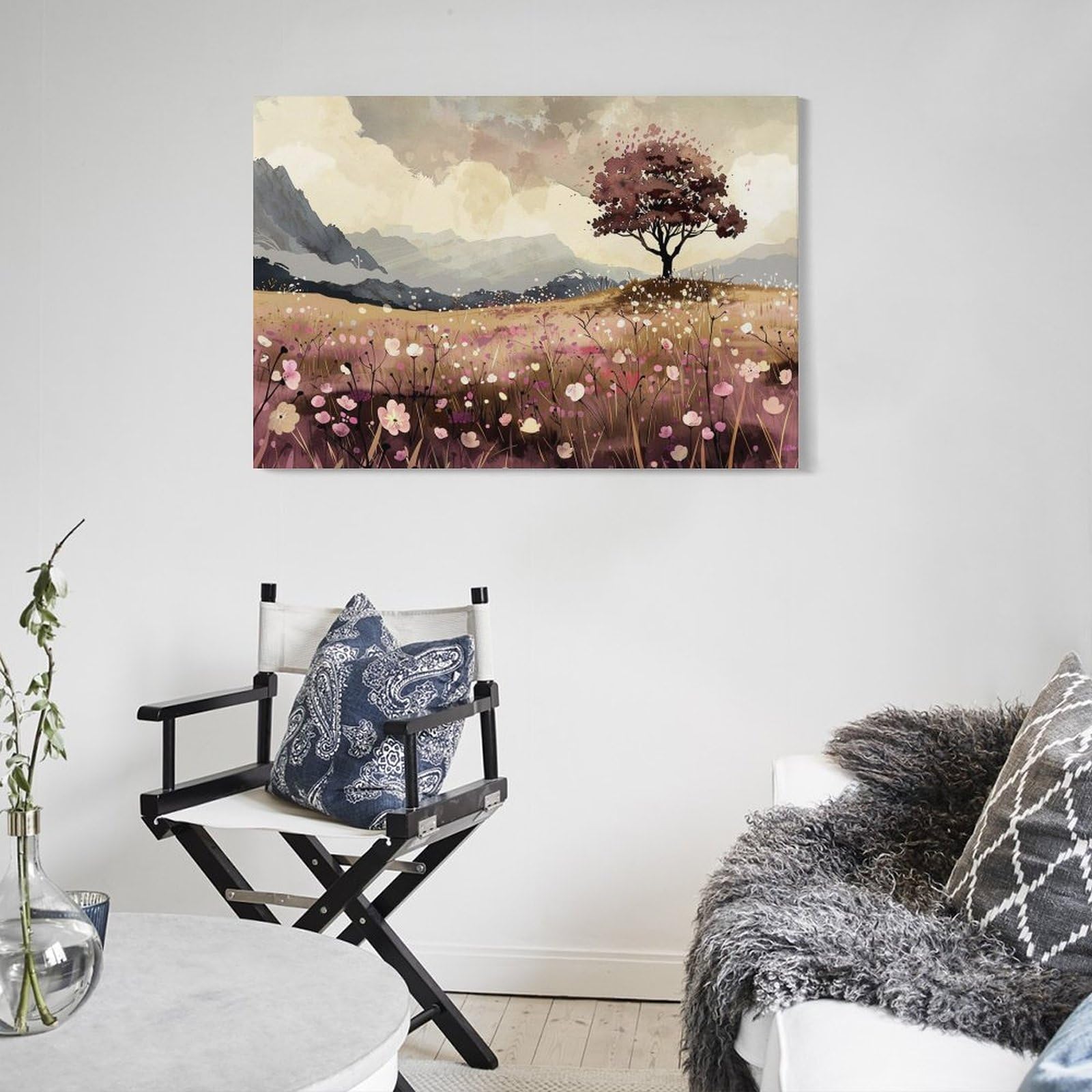 Amazon.co.jp: 絵画 山のふもとの野原と花と木々インテリア 絵画 植物