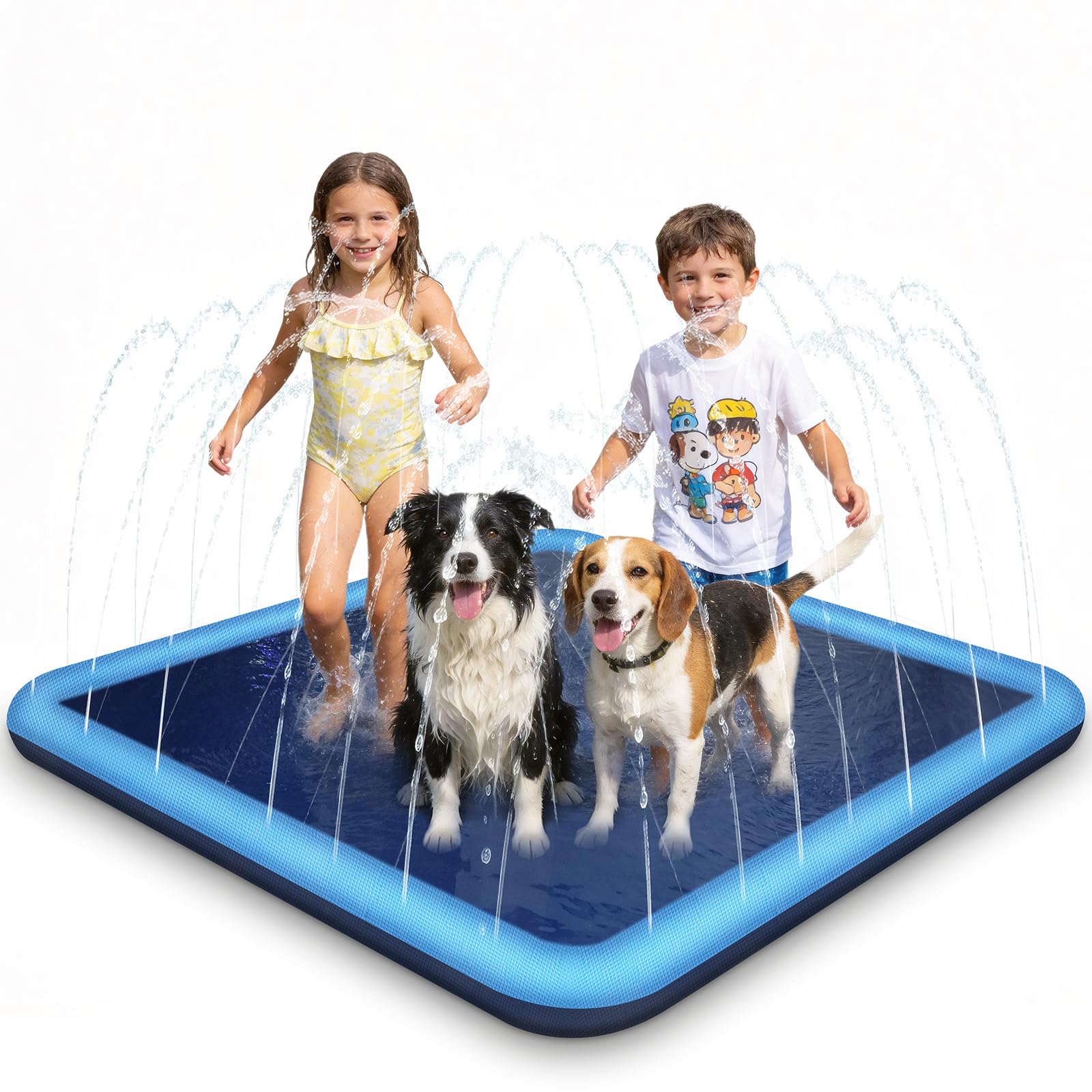 Jeux d'eau Enfant Exterieur, Jeux d'eau Enfant Exterieur avec Fonction Antidérapante, Tapis d'eau Enfants & pour Chien de 170 cm (Carré 170 cm)