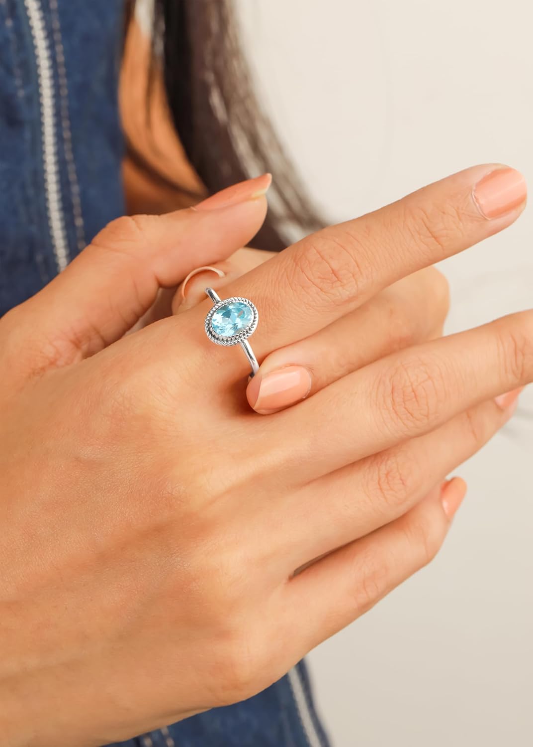 YoTreasure Solid 925 Sterling Silver Amethyst Smoky Quartz Blue Topaz Moonstone Citrine Solitaire Ring for Women | 6x8mm Oval Cut Natural Gemstone | Elegant Birthstone Promise Ring Jewelry