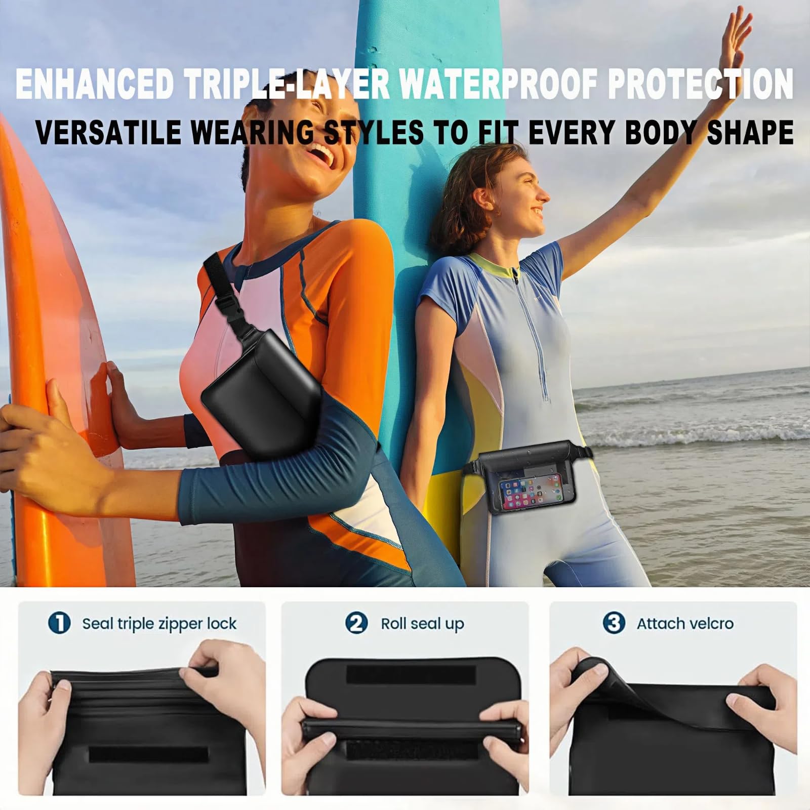 2 Pezzi Borsa Impermeabile Custodia Impermeabile Marsupio Impermeabile con Cintura Regolabile Accessori per Spiaggia Nuoto Canottaggio Pesca e Attività Acquatiche