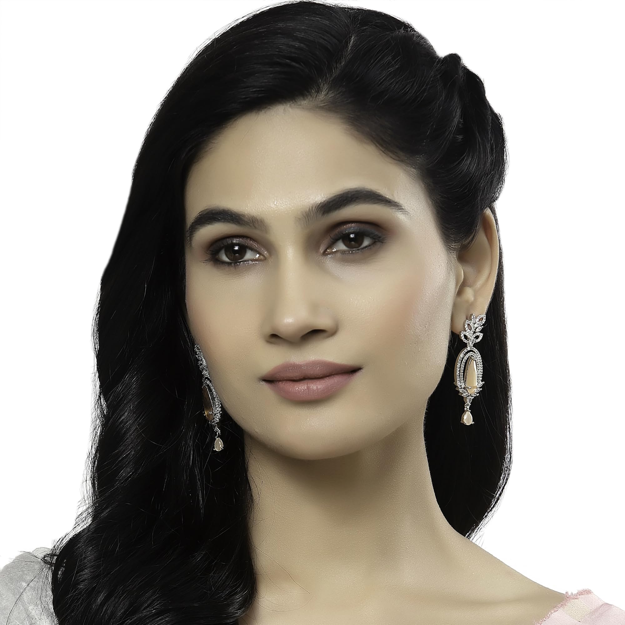 Rhodium-Plated American Diamond Drop Earrings