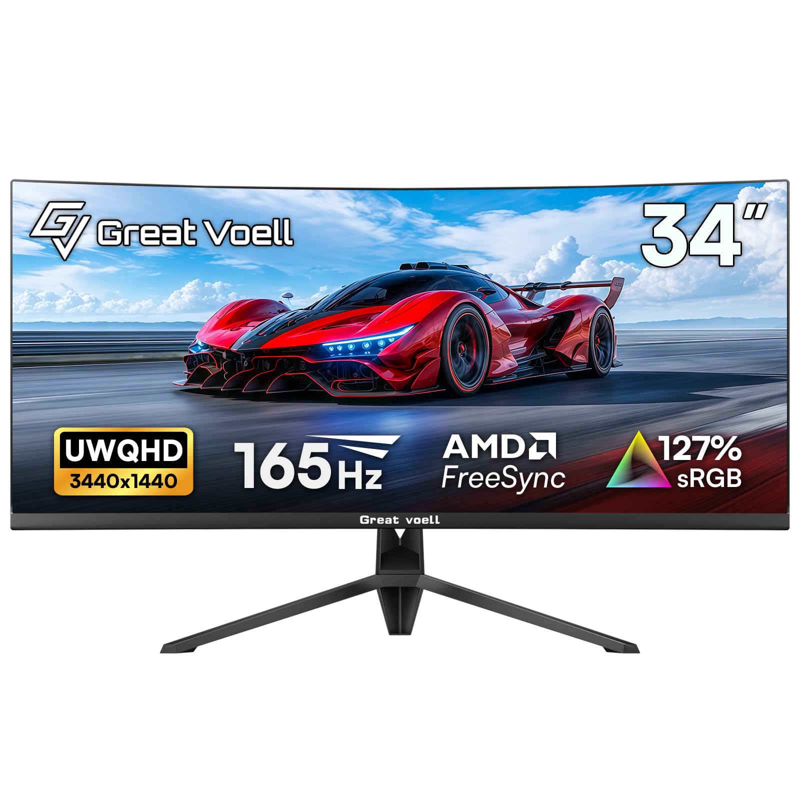 Great voell 34 Zoll Ultrawide Curved Gaming Monitor UWQHD 1440P, 165Hz