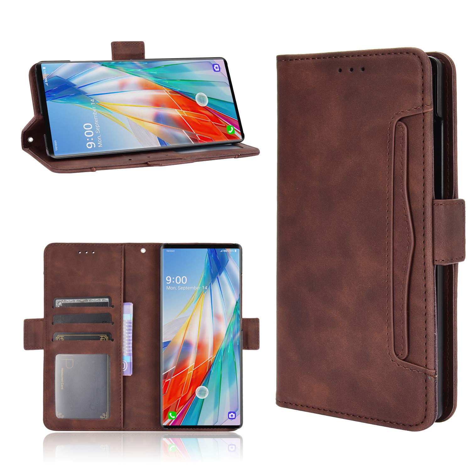 Case for LG Wing 5G / LMF100TMK / LMF100VM1 / LMF100EMW / LMF100VMY / LMF100N Flip Pu Leather Case Cover Brown with Card Slot, Money Pocket