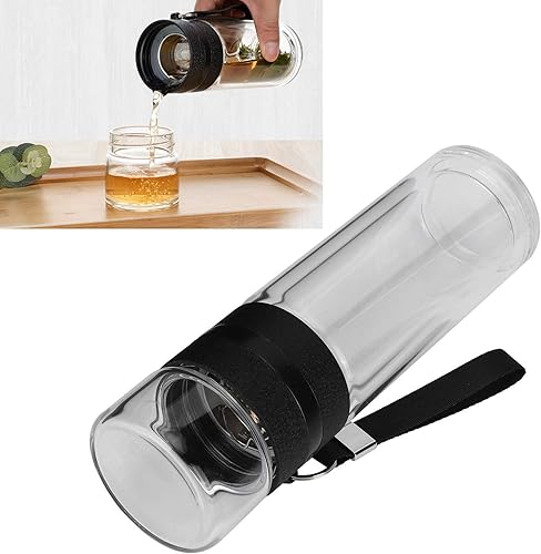 Botella infusora de té, 16.9 fl oz16 oz, botella de agua de vidrio de doble pared, taza de té de viaje con filtro de acero inoxidable para té y agua