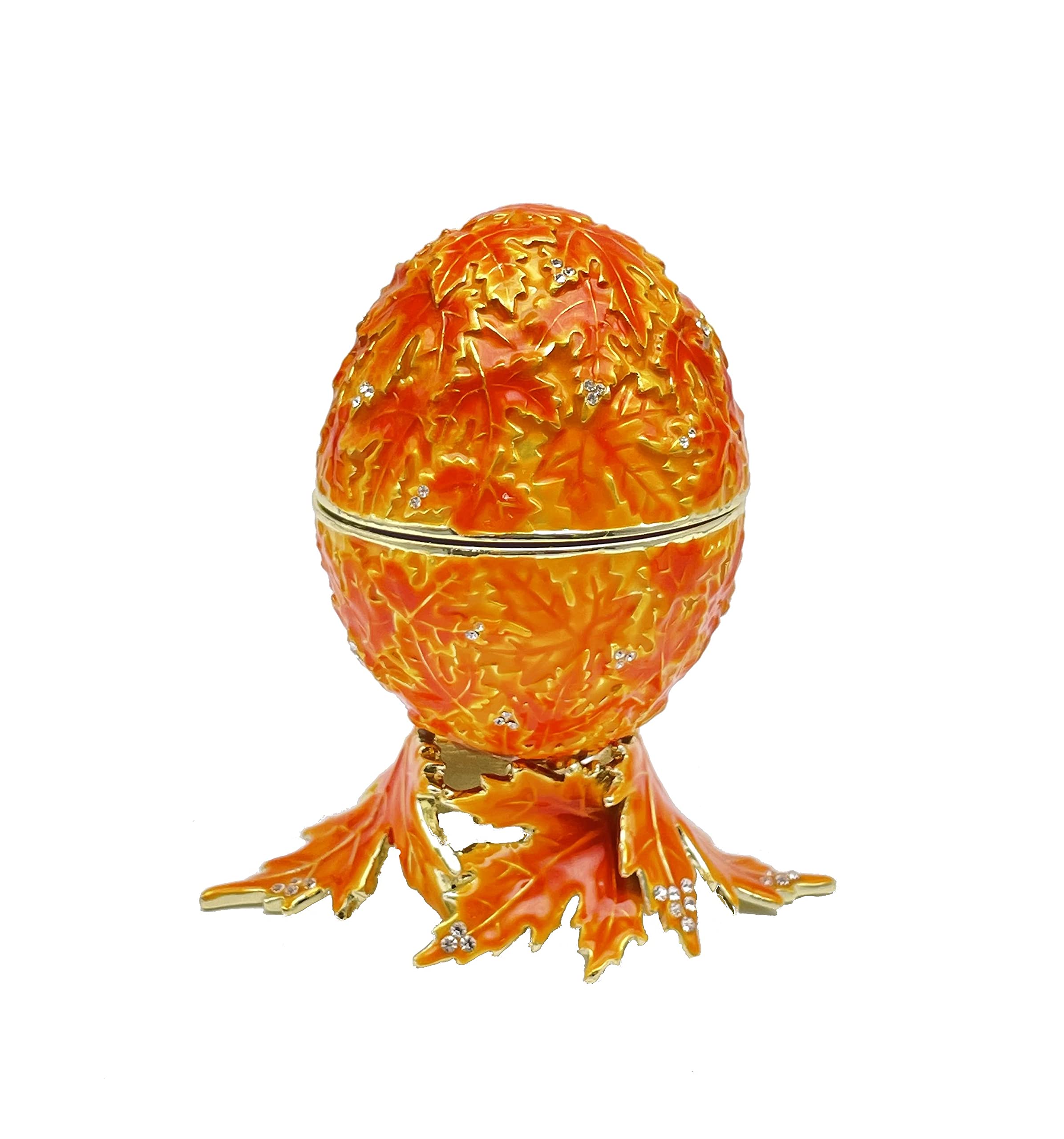 E2106 Orange Faberge Egg with Leaves Music Playing Fur Elise by Ludwig Van Beethoven Trinket Box