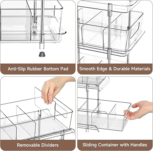 Miniatura 6 de Organizador de baño transparente de 3 niveles con divisores organización y almacenamiento de despensa extraíble multiusos para debajo del fregadero