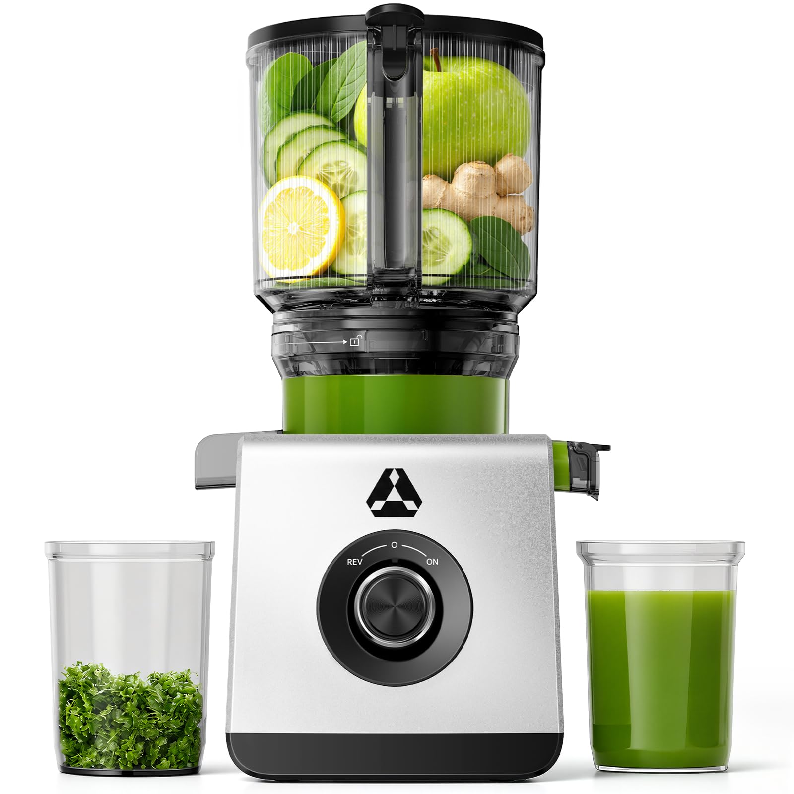 AAOBOSI Extractor de Zumos Prensado en Frío, Slow Juicer con Boca XL 165 mm | para Frutas y Verduras Enteras, Capacidad de 2,5L, 2 Filtros (Zumo, Sorbete y Leche Vegetal), Fácil de Limpiar, Silencioso