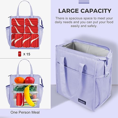 Miniatura 3 de Fmeida Bolsa de almuerzo aislada para mujer, bolsas simples para el almuerzo, bolsa térmica impermeable, bolsa de almuerzo reutilizable para adultos