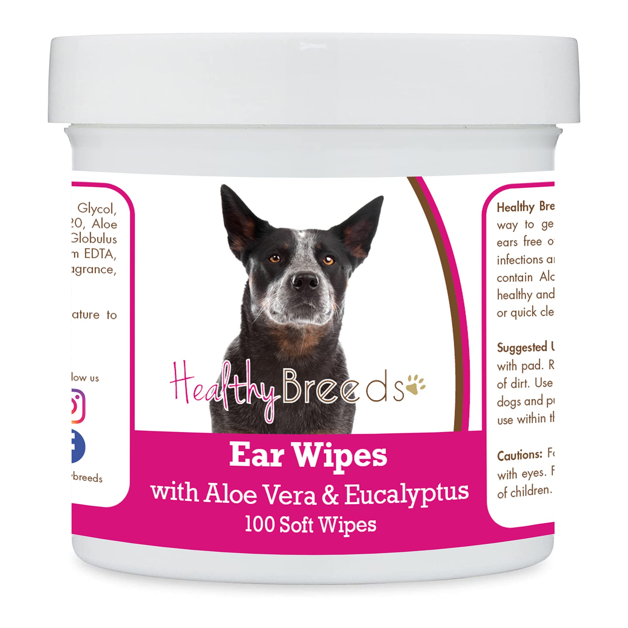Healthy Breeds Australian Cattle Dog Ear Cleaning Wipes with Aloe &amp; Eucalyptus for Dogs 100 Count