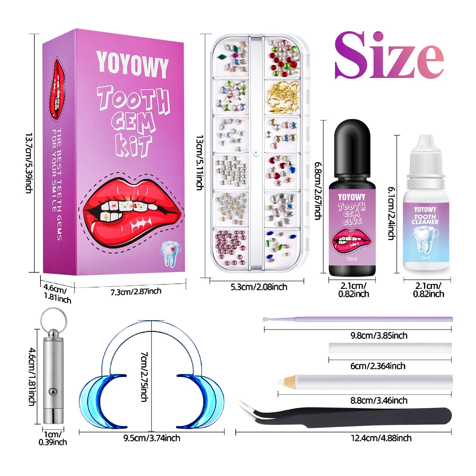 Kit de gemas de dientes, kit de joyería de dientes con pegamento y luz, kit de gemas de dientes para dientes, kit profesional de gemas de dientes, cristal de moda para dientes, gemas dulces de
