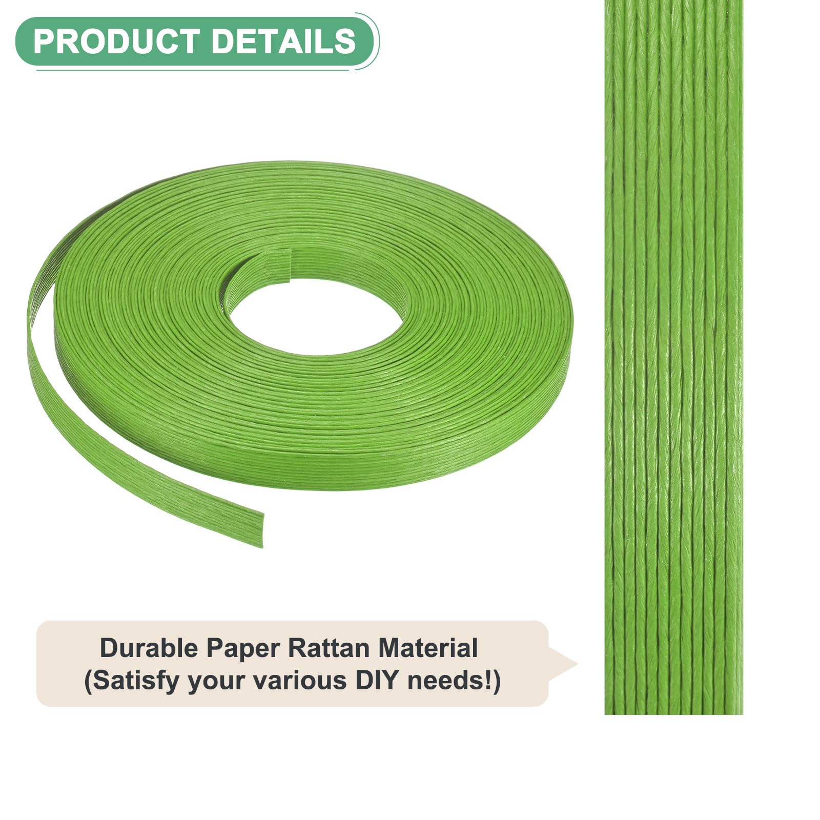 M METERXITY Paper Weaving Cane 12-Ply, 21.8 Yards x 0.47 Inch Paper Rattan Weaving Cane Material for DIY Crafts Making/Home Decoration, Basket Weaving Supplies [Green]