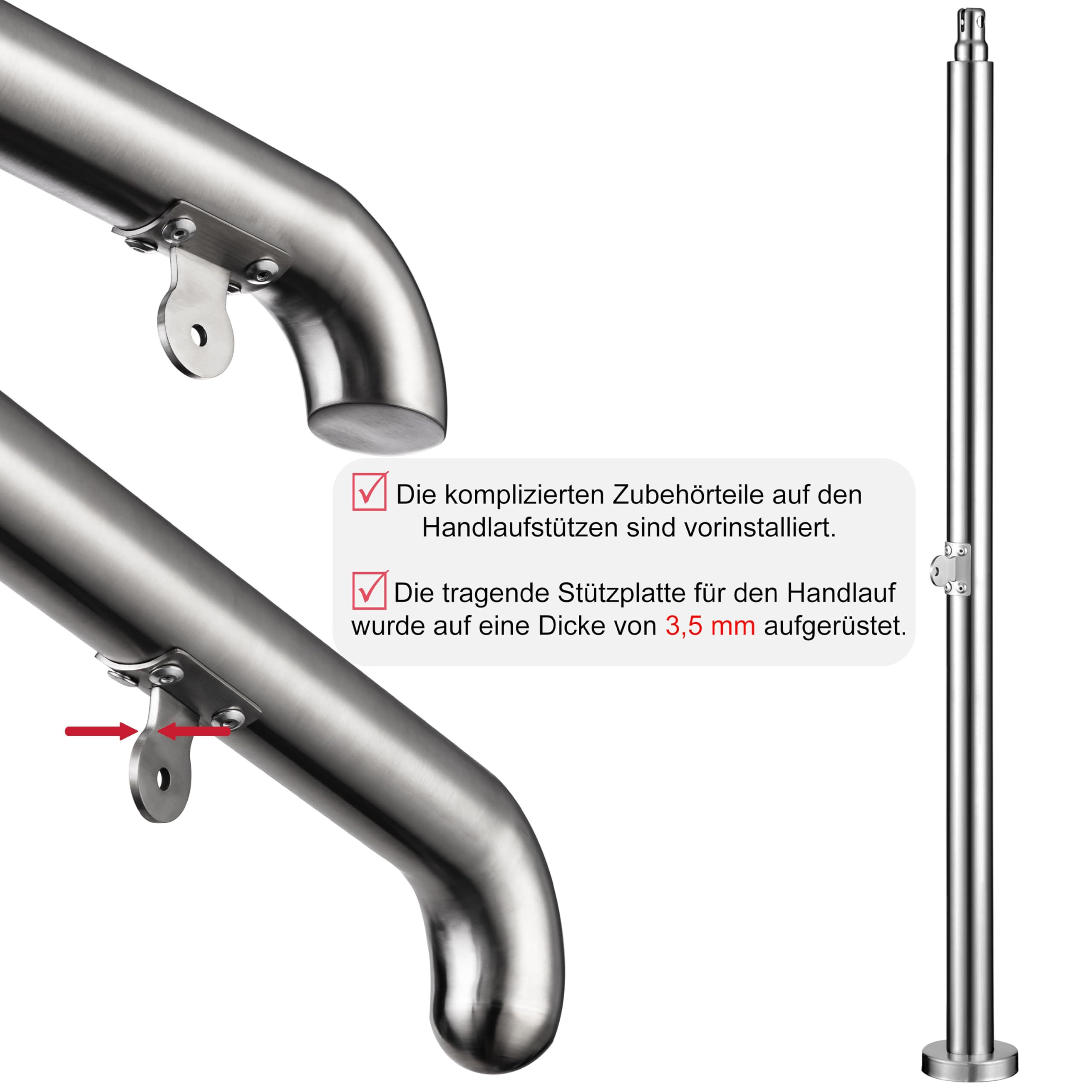 AICA Edelstahl-Treppengeländer für 4–5 Stufen (162 cm, silber), Winkelverstellbares Geländer, Eingangsgeländer für Hauseingänge sowie Innen- und Außenbereiche