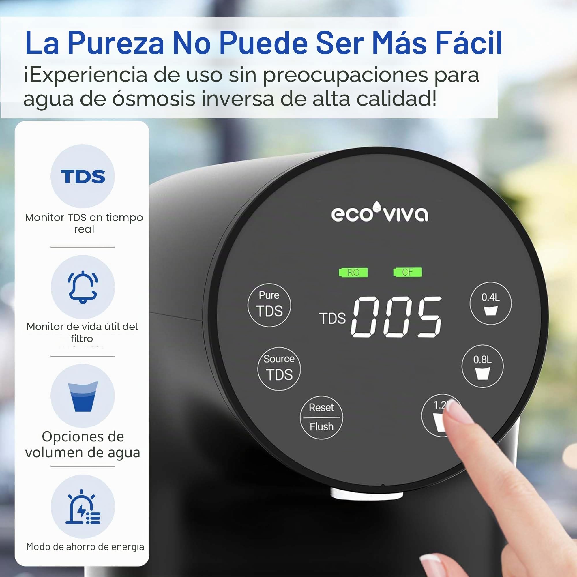 Ecoviva Cartucho de filtro de repuesto para sistema de ósmosis inversa de encimera WP-RO-200G