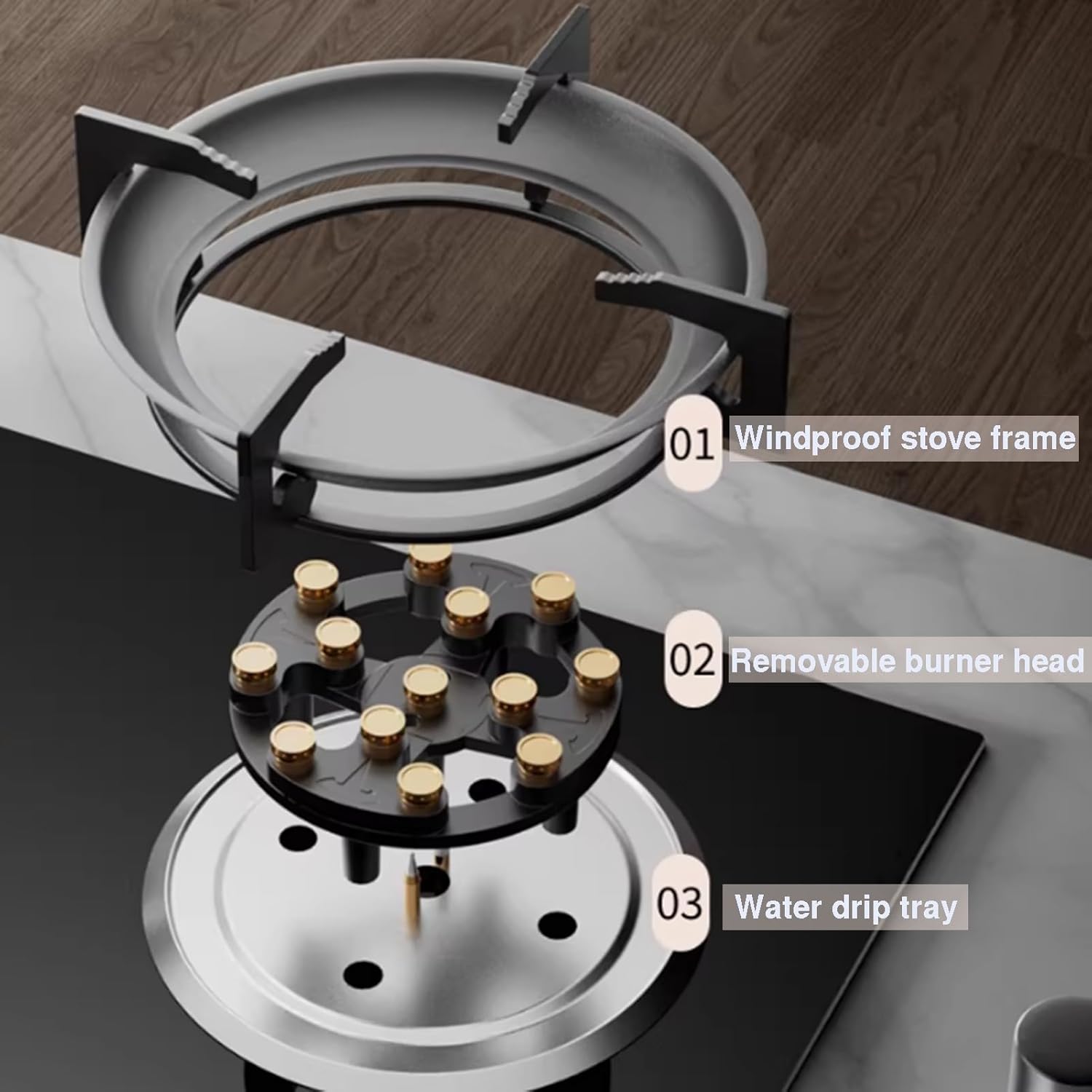 Portable 2 Burner Gas Stove,Household LPG/Natural Countertop,5.2KW 13-cavity High-Efficiency Hob,with Flame Failure Protection and Timer(NG)