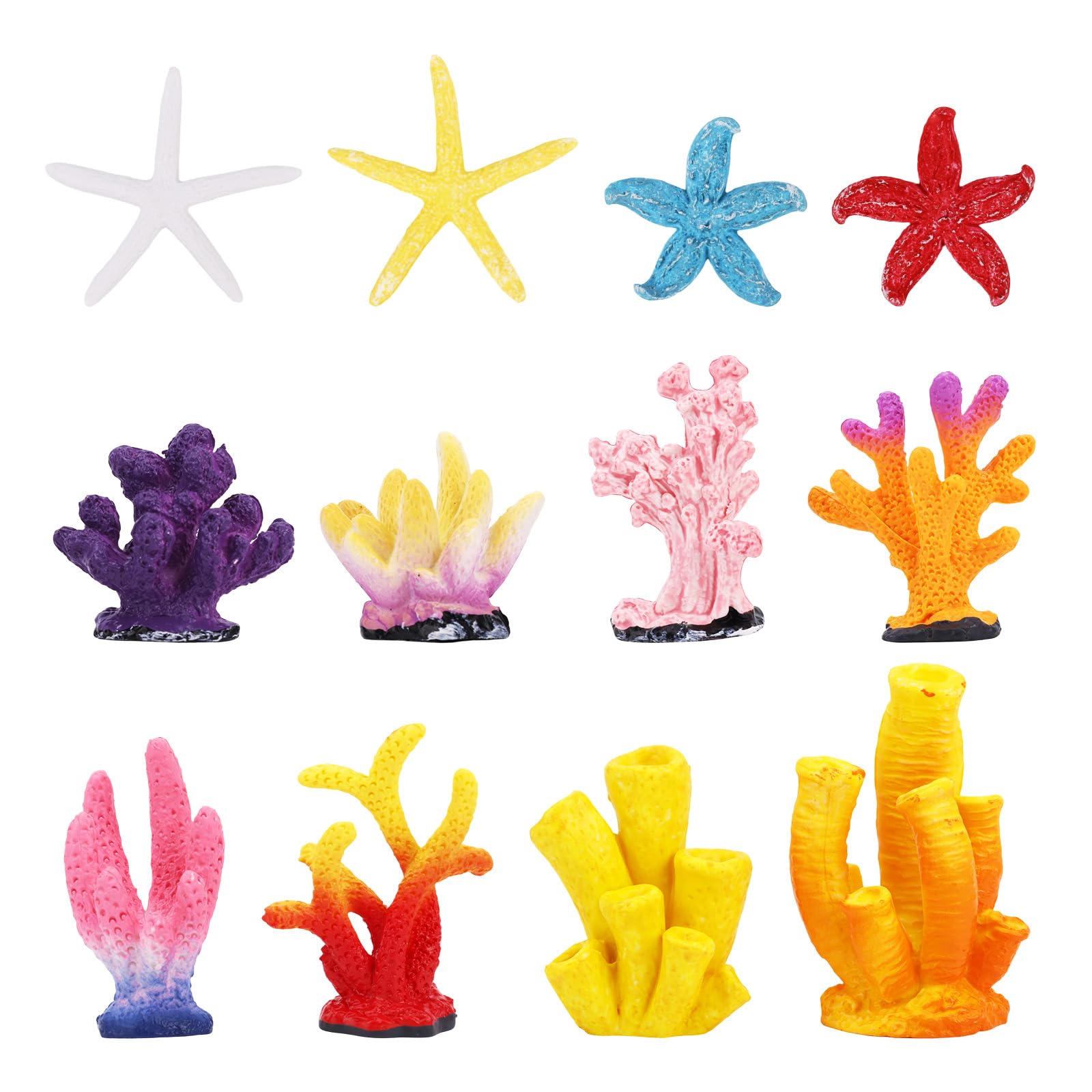 Goktvai 12pcs Artificial Coral Reef Aquarium Decorations, Colorful PVC Faux Coral Pant & Sea Star Ornaments Fake Small Fish Tank Decor Accessories para Peceras for Aquarium Plants Micro Scenery Decor