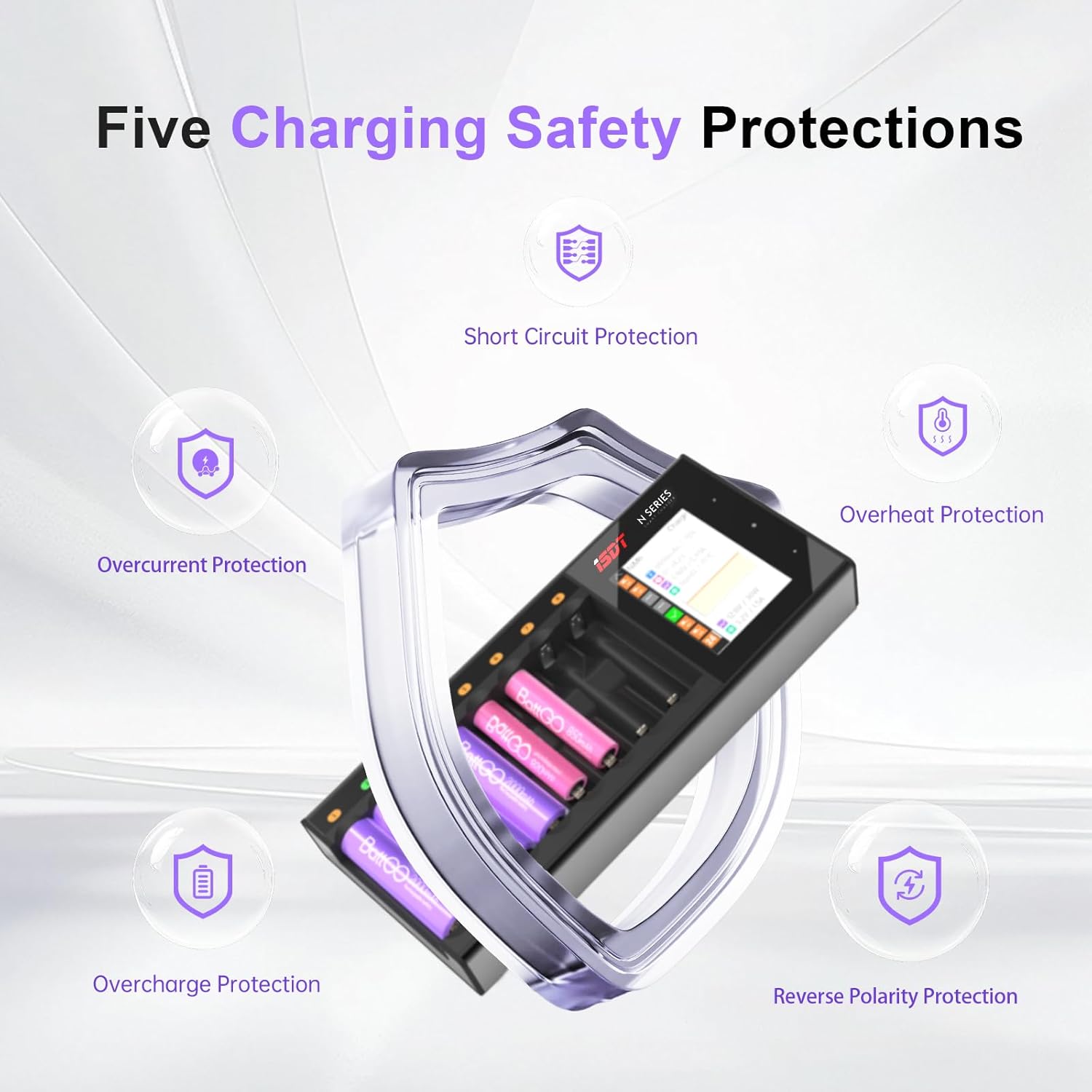 ISDT N8 8-Slots Fast Speed Battery Charger with LCD Display,Type-C QC3.0 Output Rechargeable Battery Charger AA AAA for Ni-MH Li-lon Ni-Cd LiFePO4 Not for 1.5V Lithium - Image 5