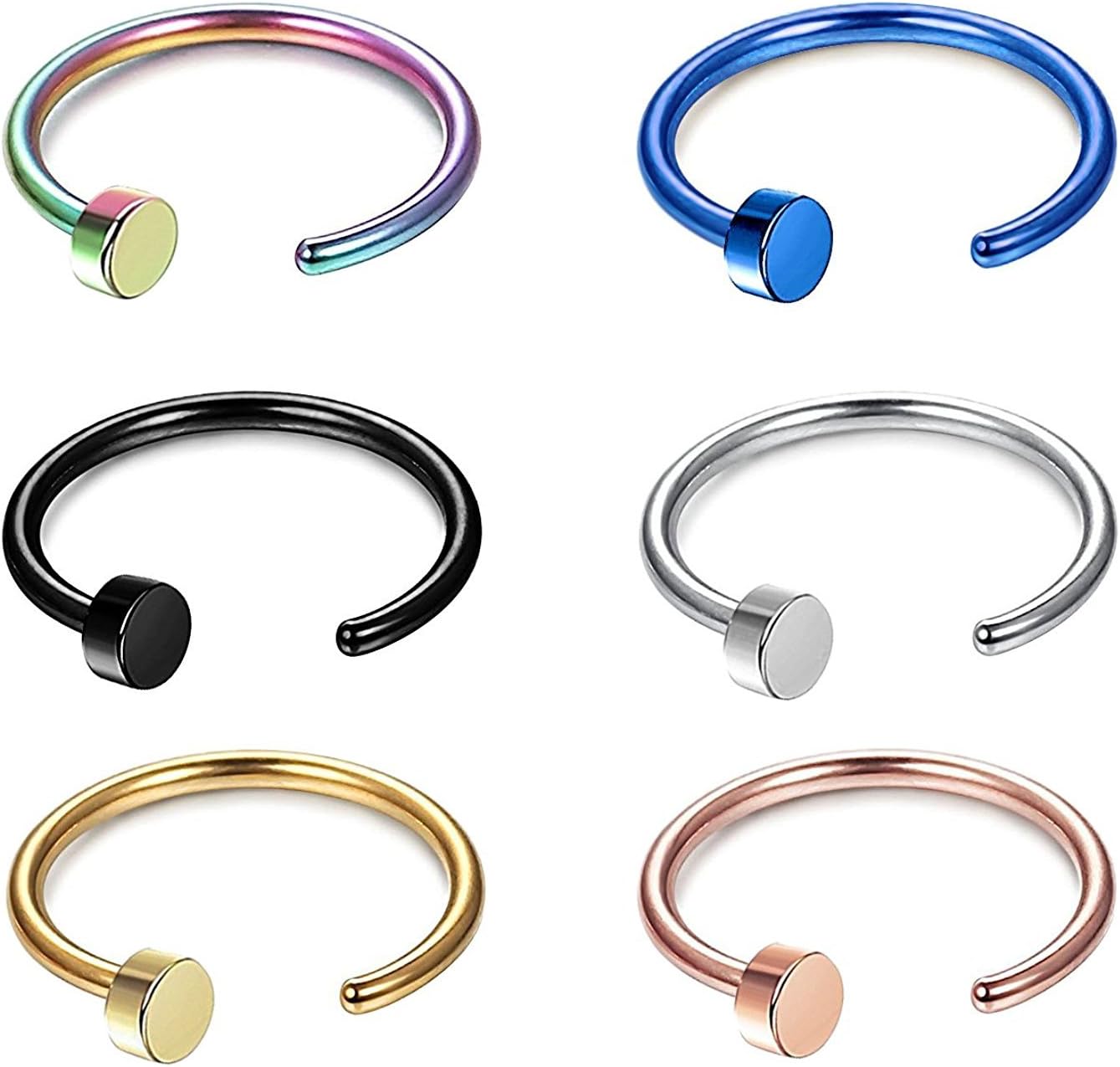 Likimar 18G 316L Stainless Steel Nose Ring Hoop Nose Piercing Body Jewelry (6PCS)-10mm