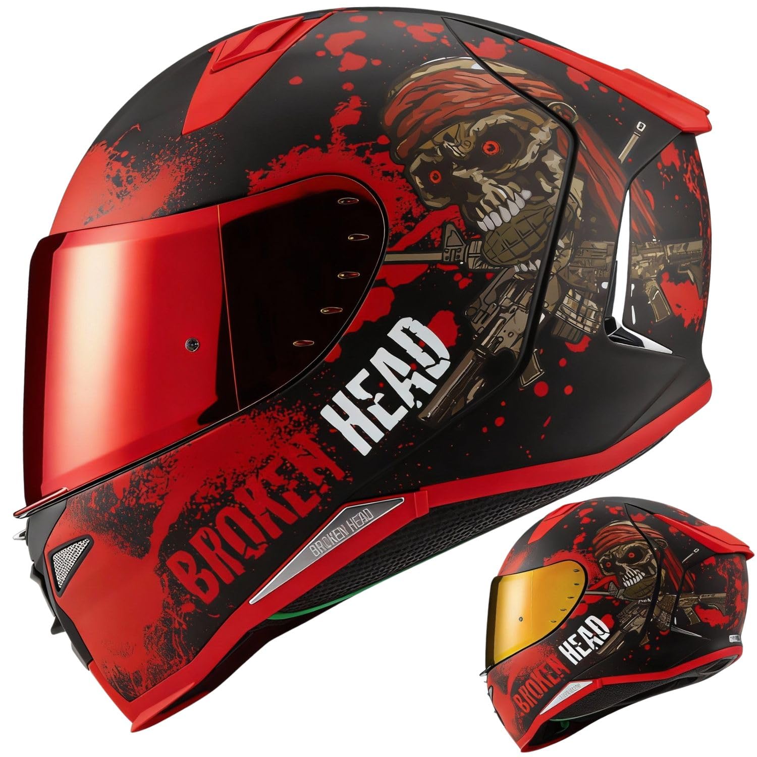Broken Head Integralhelm Jack S. V2 Pro Mit Spoiler | Inkl. 2 Visiere (Klar + Verspiegelt), Sportlicher, leichter Motorradhelm
