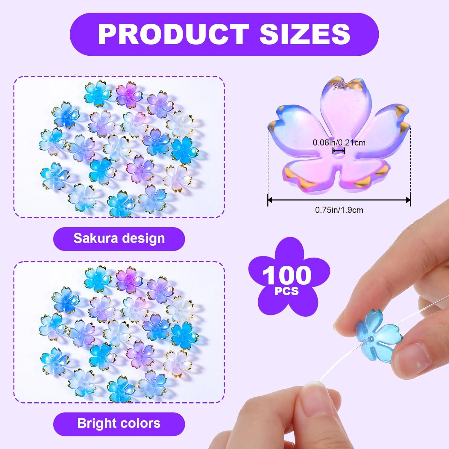 100 Pcs Flower Beads for Jewelry Making Cherry Blossom Beads Flower Petal Bead Cherry Blossom Acrylic Blue Violet Mini Floral Spacer Beads 5-Petal Gradient for Bracelets Necklaces Earrings - Image 2