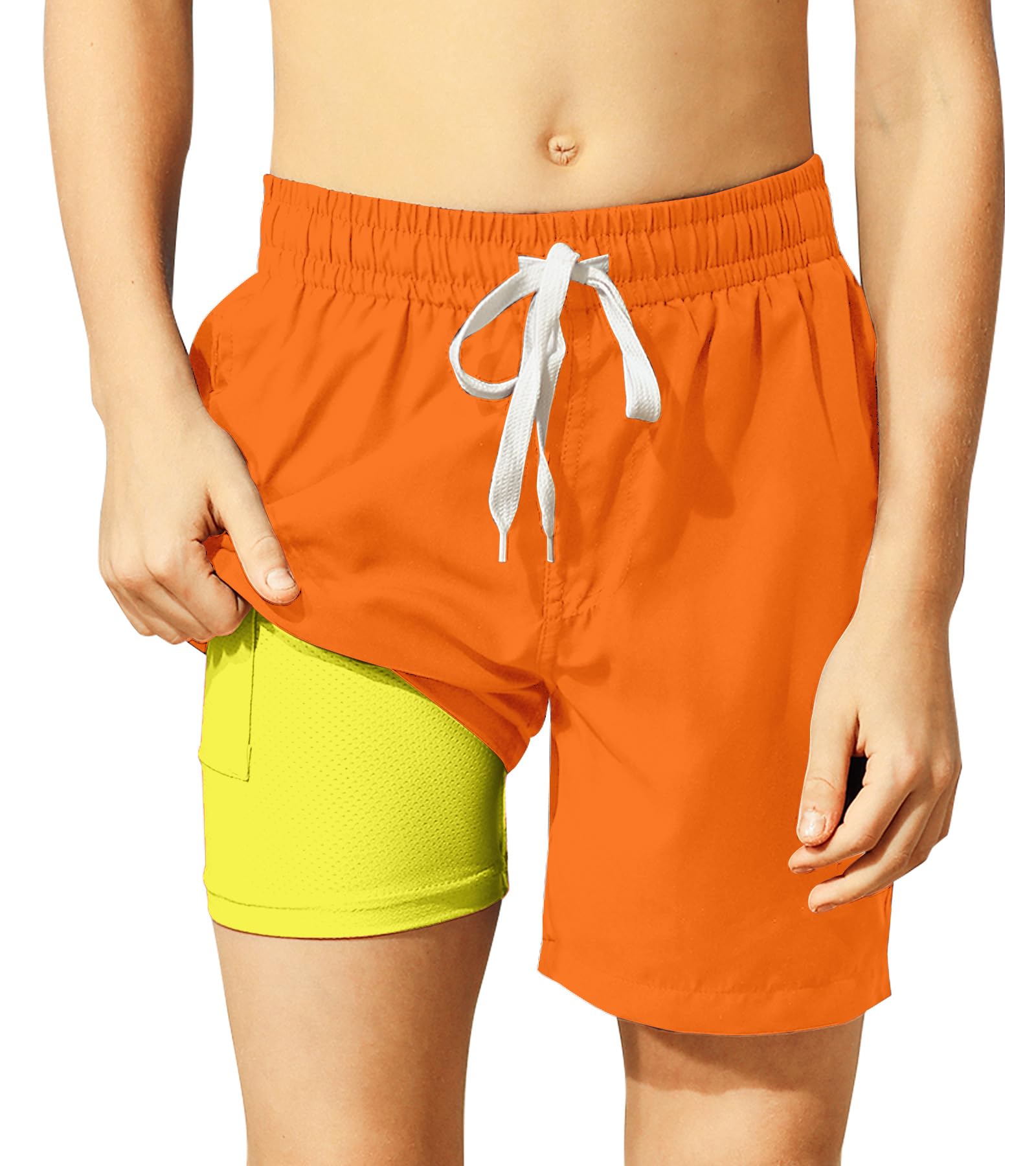 Belovecol Boys Swim Trunks with Compression Liner Solid Color Bathing Suits Quick Dry Swimwear Summer Swimsuits 6-20T