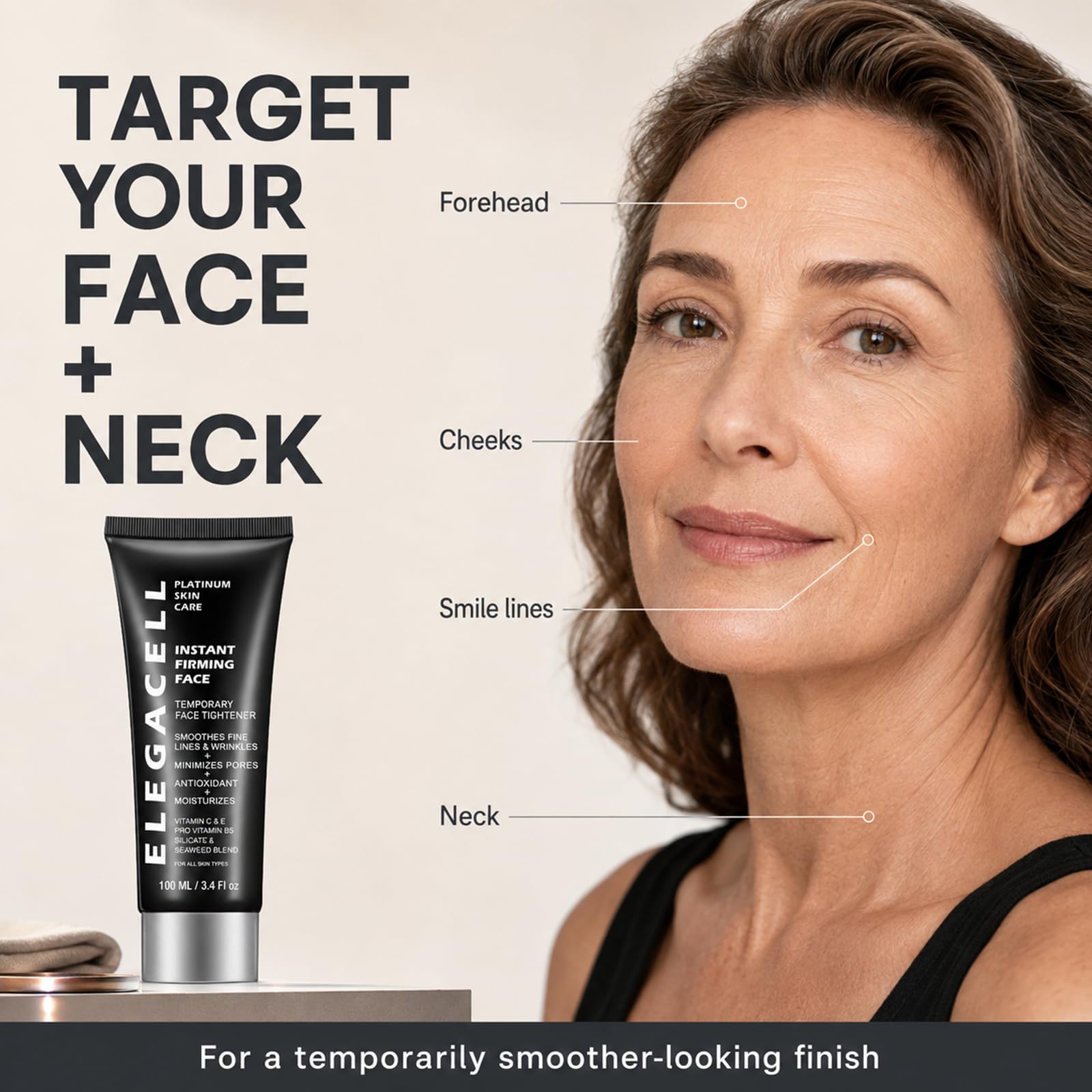 Elegacell Instant Face Lift Cream, Firming Moisturizer for Face and Neck