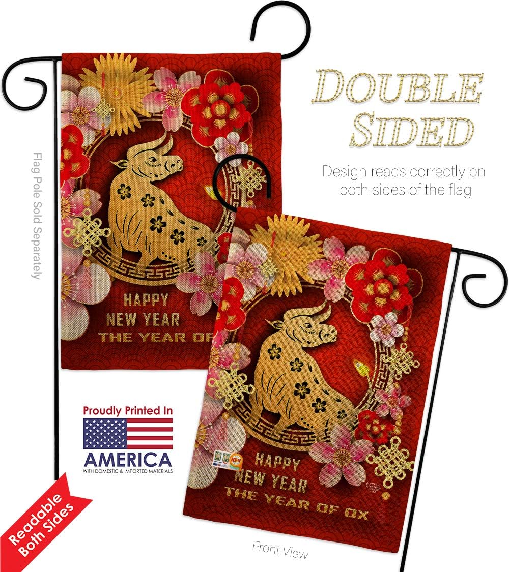 Year Of Ox Burlap Burlap Garden Flag New Lunar Good Luck Prosperous Seasonal Arrival Blessing Small Decorative Gift Yard House Banner Double-Sided Made In USA 13 X 18.5