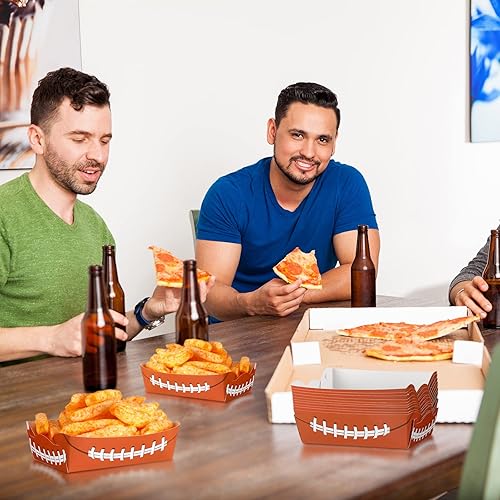 Miniatura 7 de Hoolerry Decoraciones de fiesta de fútbol de 2 libras, platos de fútbol desechables, botes de alimentos, bandejas para servir, fiestas deportivas,