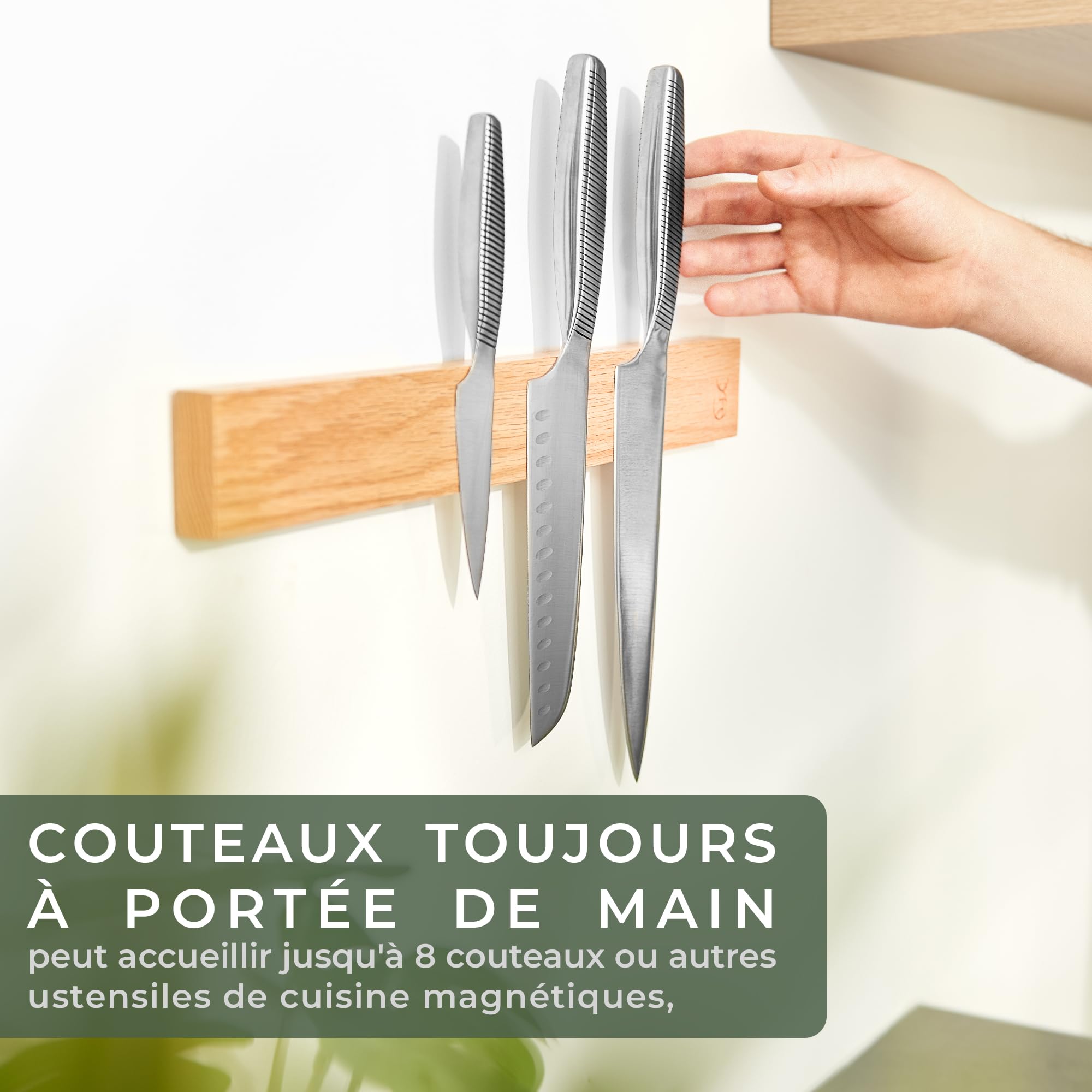 WALDWERK porte couteaux aimanté en bois de chêne (40x5cm) - barre aimantée pour couteaux - aimant couteau mural - support couteaux aimanté - rangement couteaux cuisine