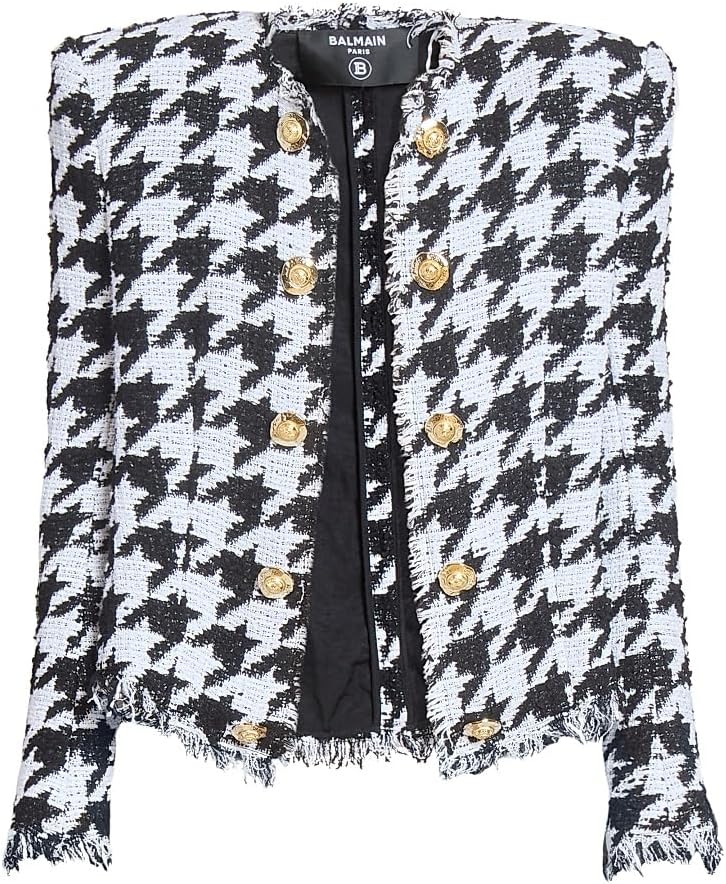 Balmain Spencer Houndstooth Tweed Jacket Blanc/Rose FR 36 US 4
