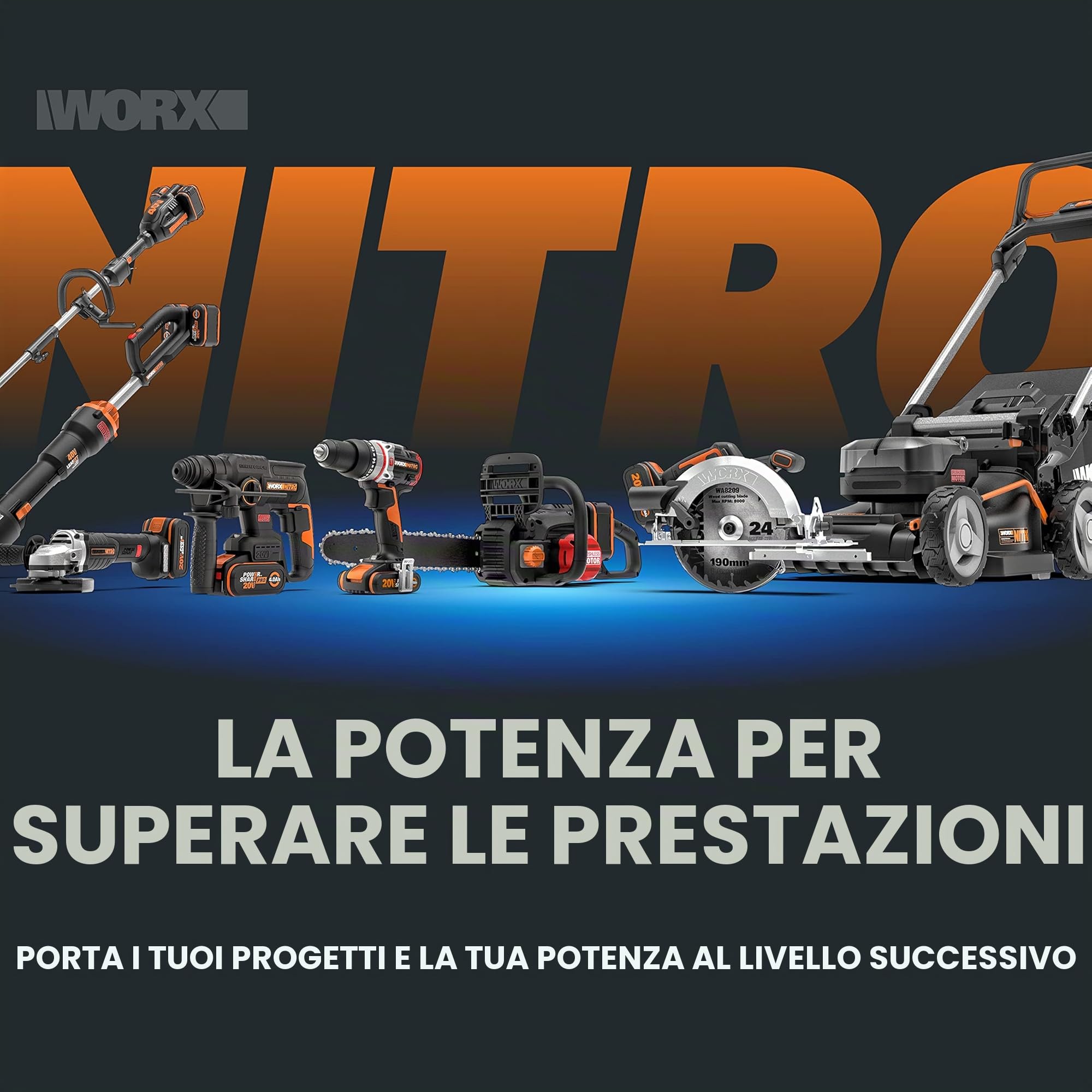 WORX WX520.9 Sega circolare Brushless 20 V Worx | PowerShare | Senza batteria, né caricatore | Base in alluminio, impugnatura ergonomica