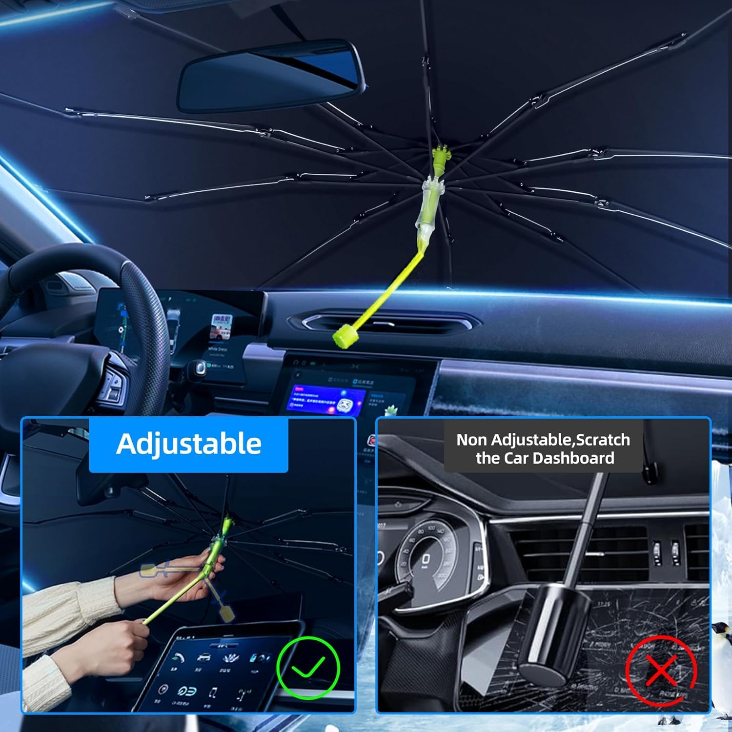 CompraFun Sonnenschutz Auto Frontscheibe, Auto Windschutzscheibe Sonnenschutz Innen 140 x 75 cm, Faltbarer Auto Sonnenschirm für Frontscheibe UV-Schutz, Geeignet für Meisten Autos, SUVs, Lastwagen