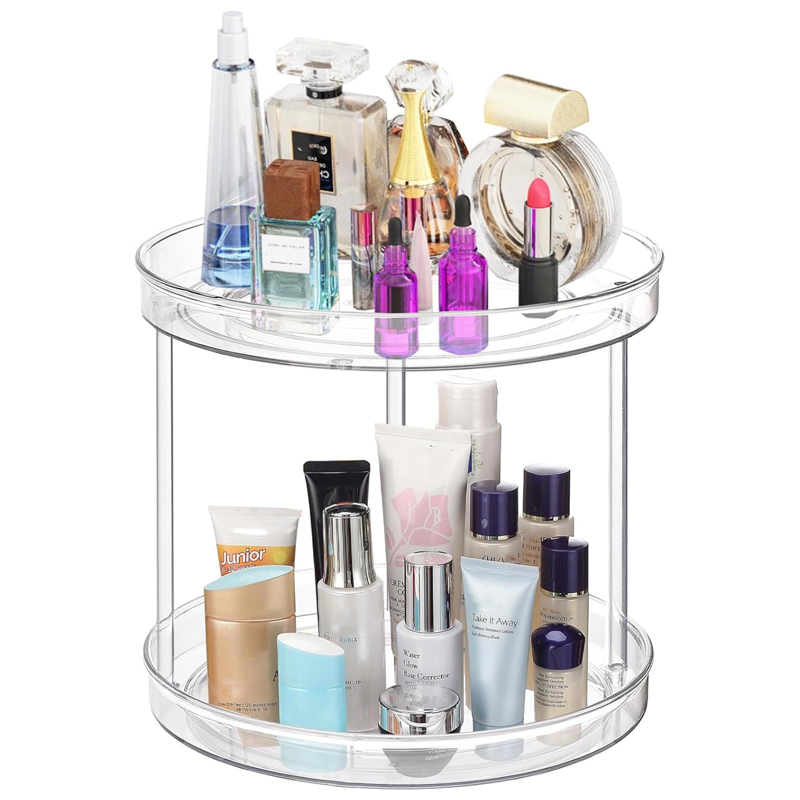 URALFA 2 Tier Lazy Susan Turntable, 9 Inch Clear Tiered Lazy Susan Organizer, 360 Rotating Spinner Organizer for Kitchen, Pantry, Counter, Sink