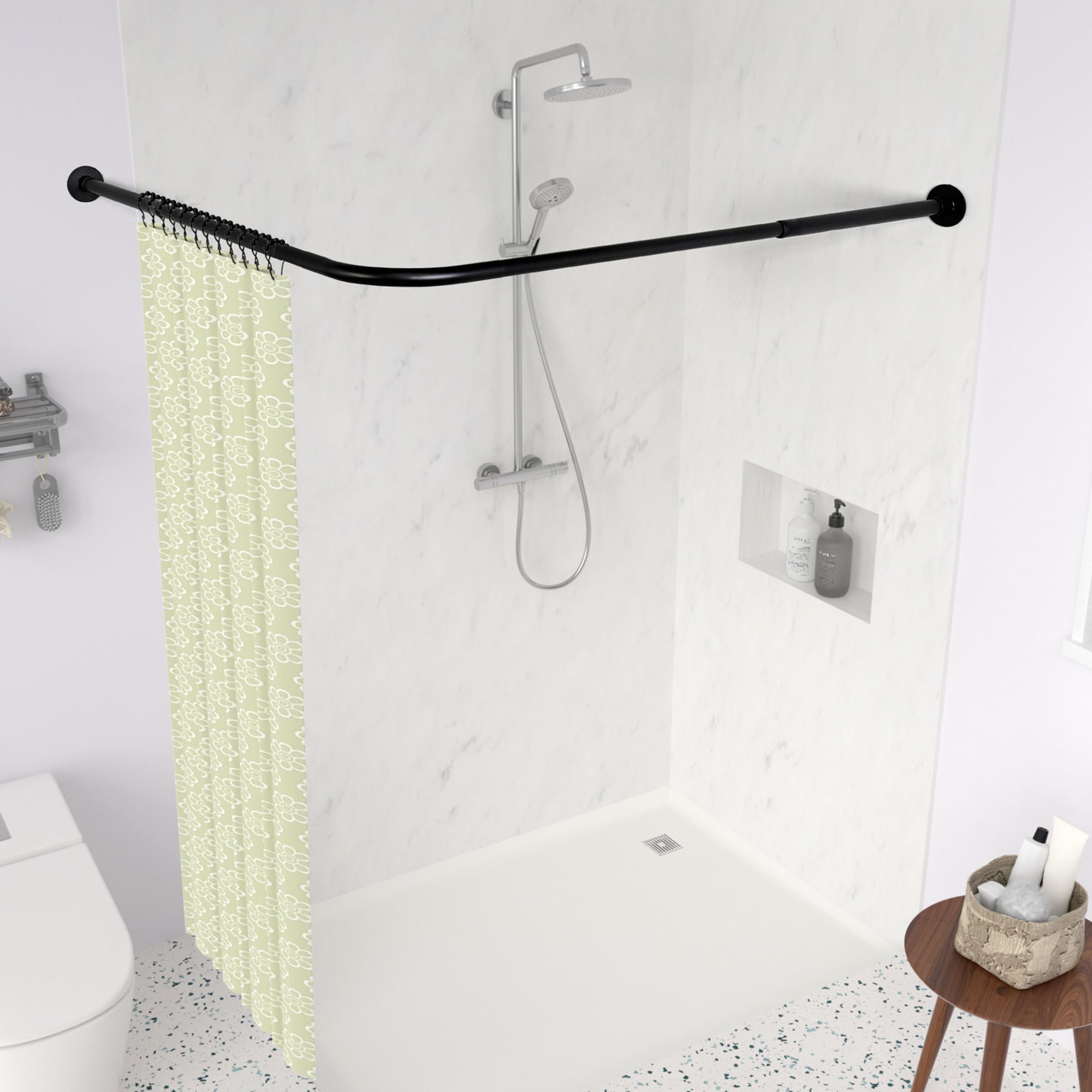 Tringle Douche Angle L YOFOQ - Ajustable 62-94x141-174cm | Acier Inox 304 Avec Anneaux